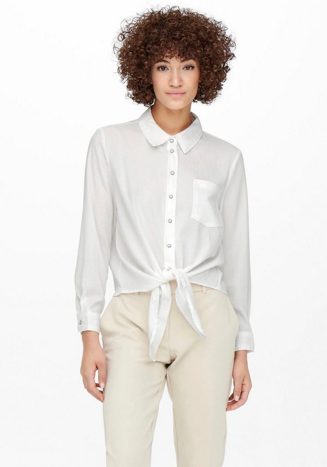 ONLY Hemdbluse ONLLECEY LS KNOT SHIRT NOOS WVN, Länge: 78 cm in Größe 38-  Das Model trägt Größe 36