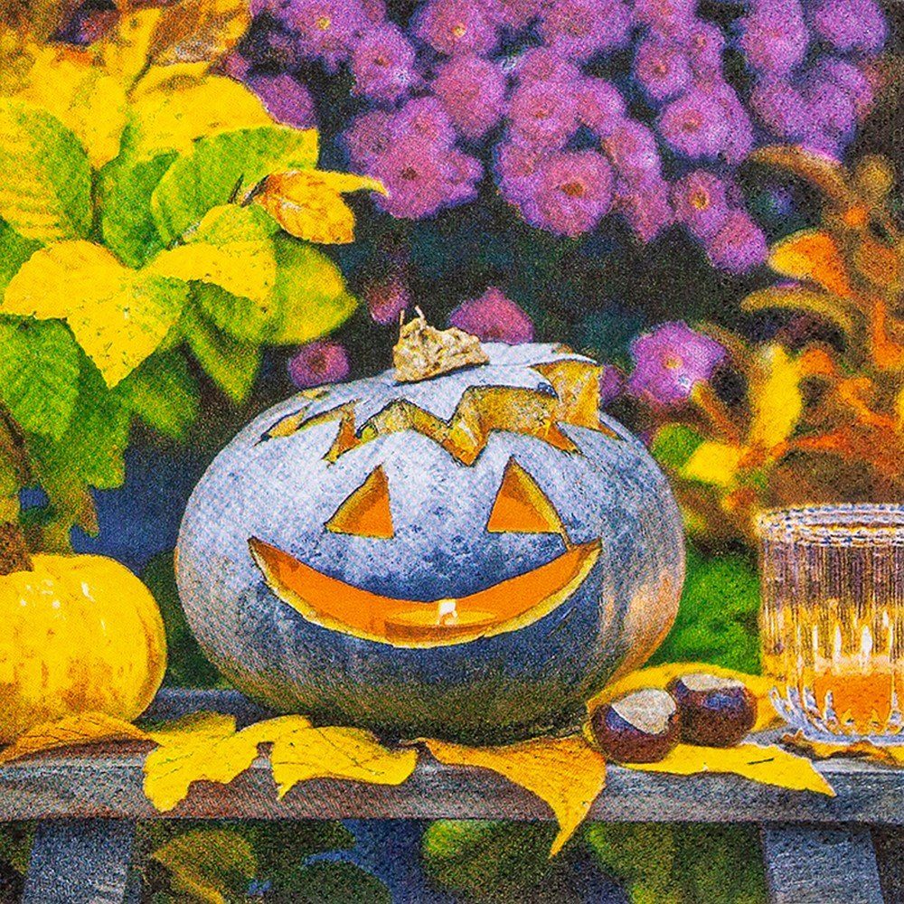 HOME FASHION Papierserviette 20 Servietten Happy Pumpkin - Geschnitzter Kürbis 33x33cm, (20 St)
