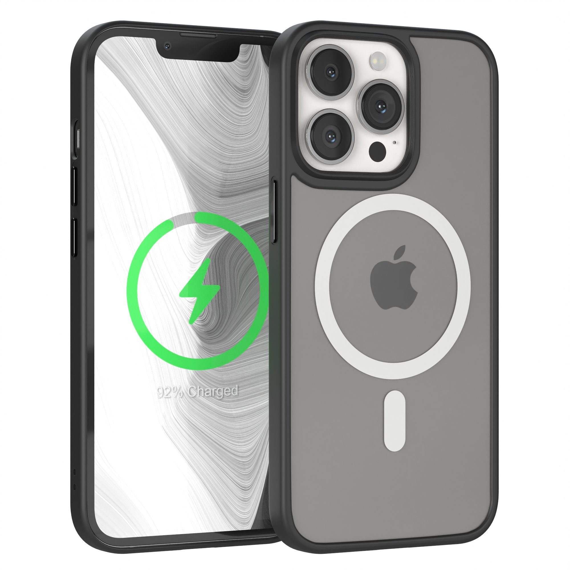 EAZY CASE Handyhülle Outdoor Case MagSafe Matt für Apple iPhone 13 Pro 6,1 Zoll, Outdoor Handy Hülle kompatibel mit Qi & MagSafe Silicon Case Schwarz
