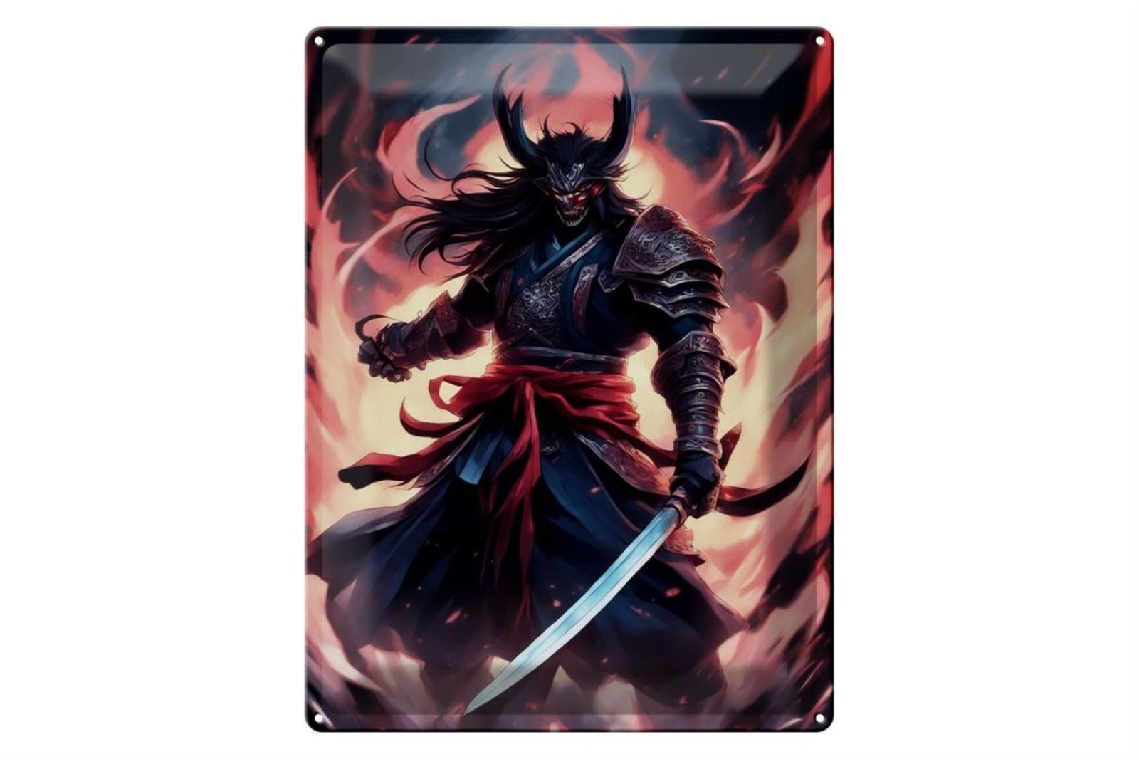 Femer GmbH Metallschild 20x30cm Blutserwachter Sakura Samurai der Seelen, (1 St), gewölbte Oberfläche, abgerundete Ecken, umgeschlagene Kanten