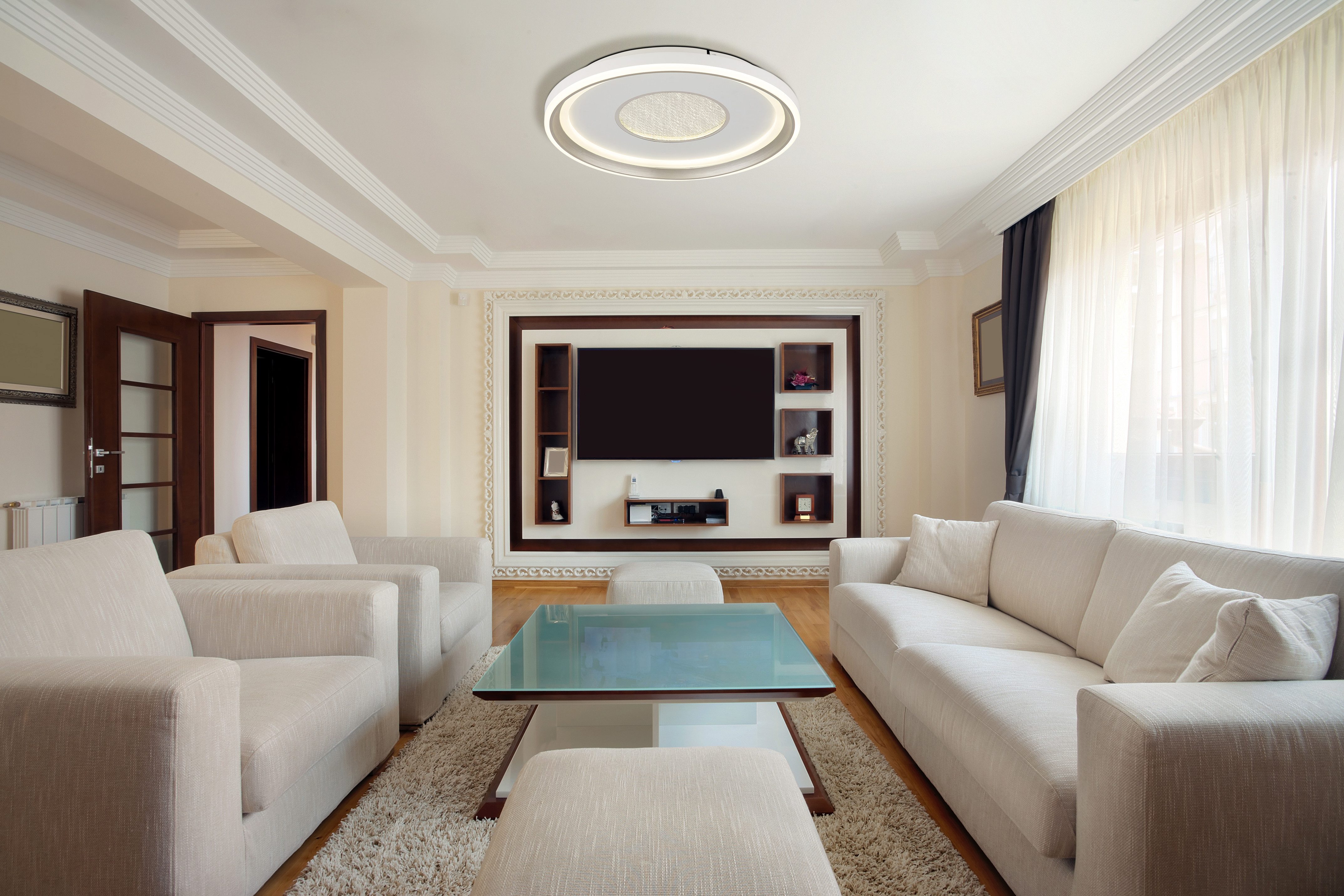 GLOBO LIGHTING LED Deckenleuchte EILA, Dimmfunktion, Memoryfunktion, Nachtlichtfunktion, Timerfunktion, mehrere Helligkeitsstufen, LED fest integriert, Deckenlampe/rund/Wohnzimmer/Schlafzimmer/modern