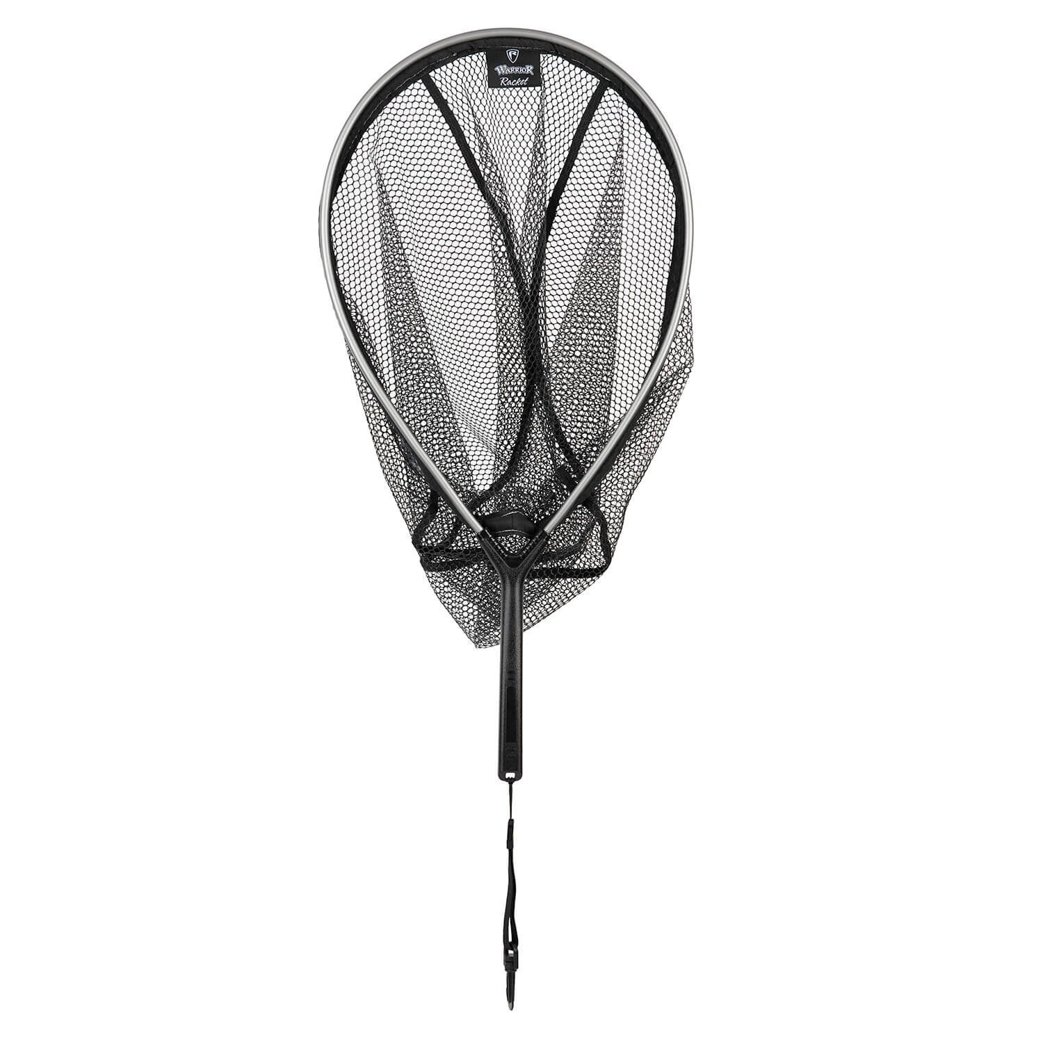 Fox Rage Angelkescher Fox Rage Warrior Racket Kescher 47cm (1-St), Kurzer Griff wie bei einem Tennisschläger, Schwimmt, Ergonomischer Handgriff, Elastisches Fixierband, Maße: 32cm breit x 47cm lang x 40cm tief, Großartiges Preis-Leistungs-Verhältnis