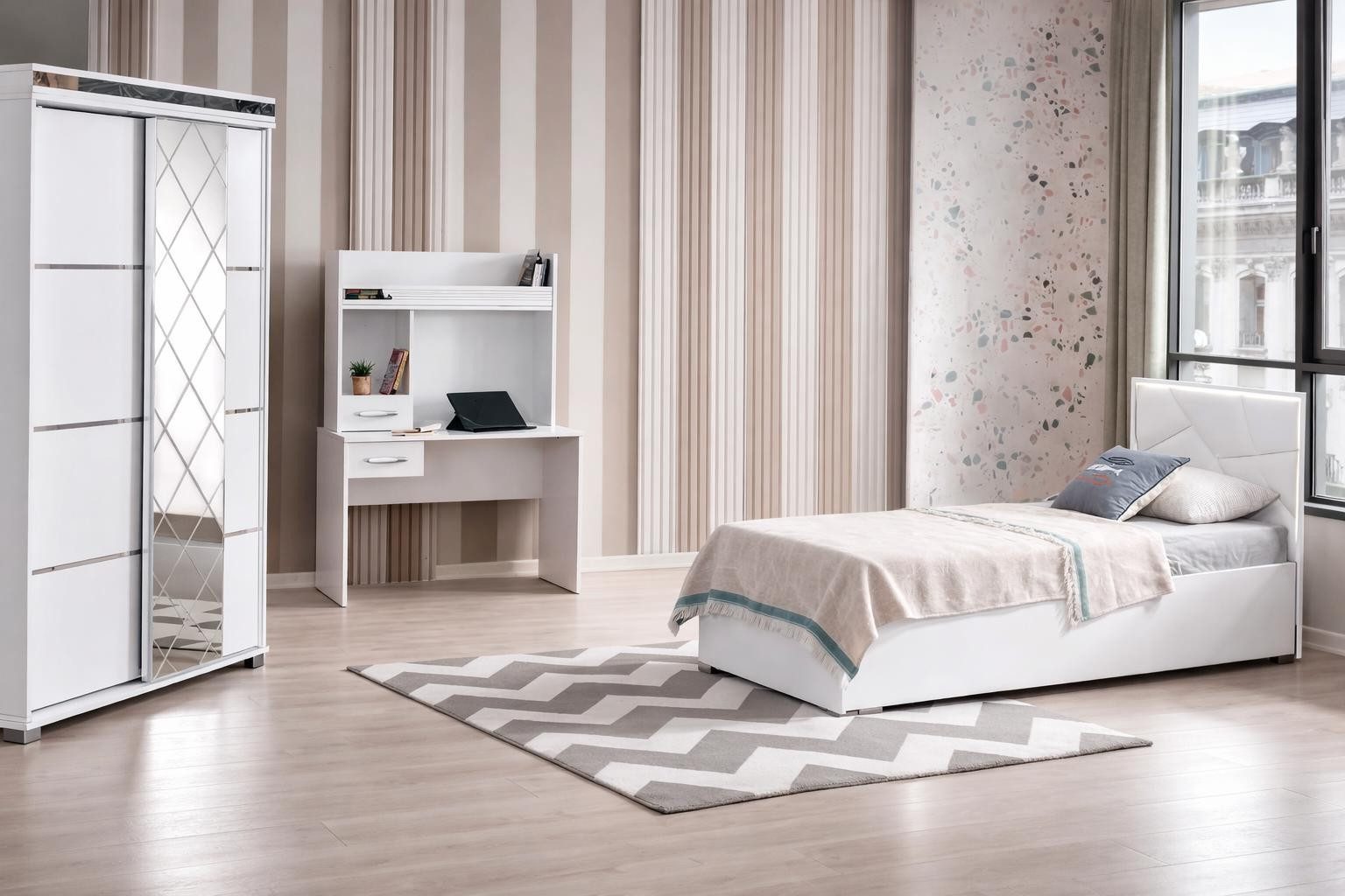 Jugendzimmer-Set 3-teiliges Jugendzimmer-Set: Bett, Schrank und Schreibtisch