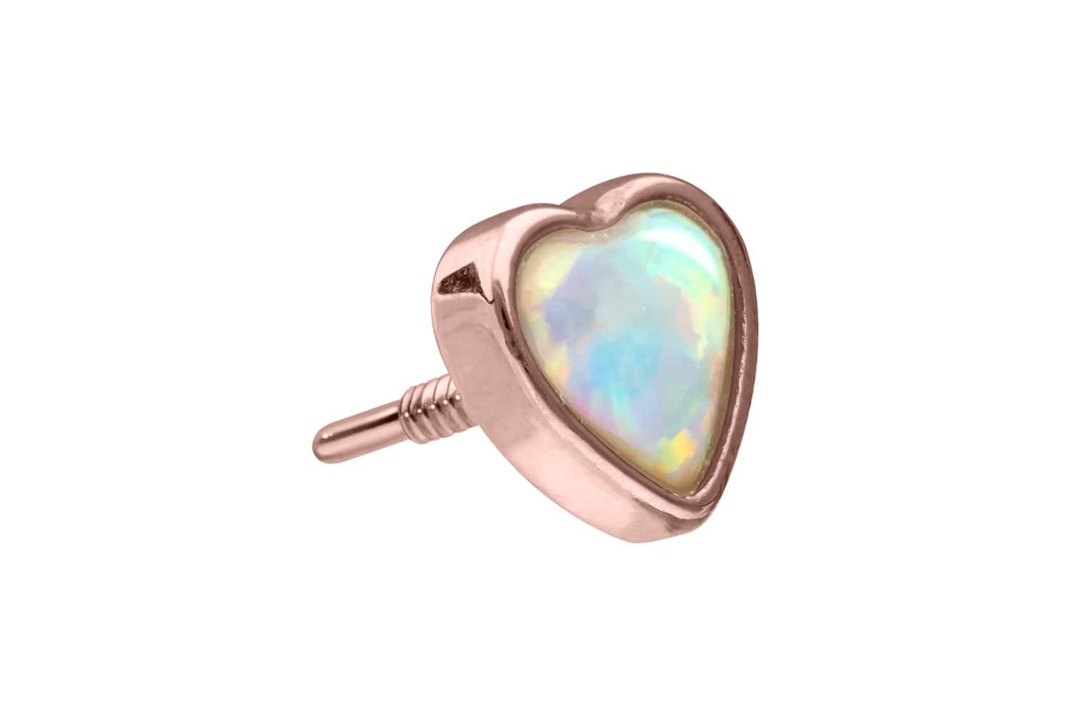 Piercing-Set 14 Karat Gold Schraubaufsatz mit Außengewinde SYNTHETISCHES OPAL-HERZ