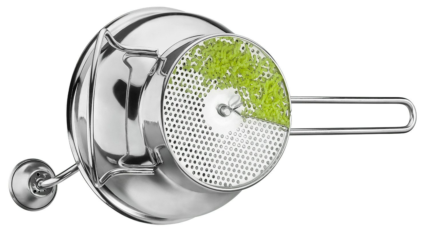 GEFU Passiersieb FLOTTE LOTTE®, Passiergerät inkl. 3 Lochscheiben (1, 3 und 8 mm), Edelstahl 18/10, (Set, Passiergerät + 3 Lochscheiben), auswechselbare Lochscheiben, Abstreiffunktion