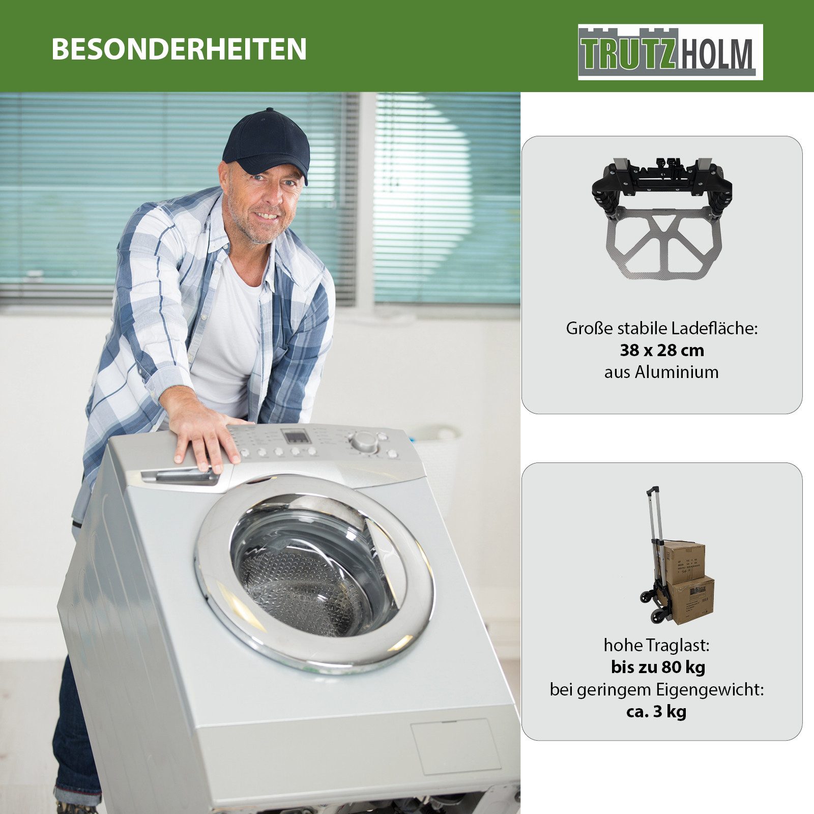TRUTZHOLM Sackkarre Aluminium Sackkarre klappbar 80 kg Traglast geringes Eigengewicht, (Stück, 1-St), Teleskoprahmen – Bild 5 von 5