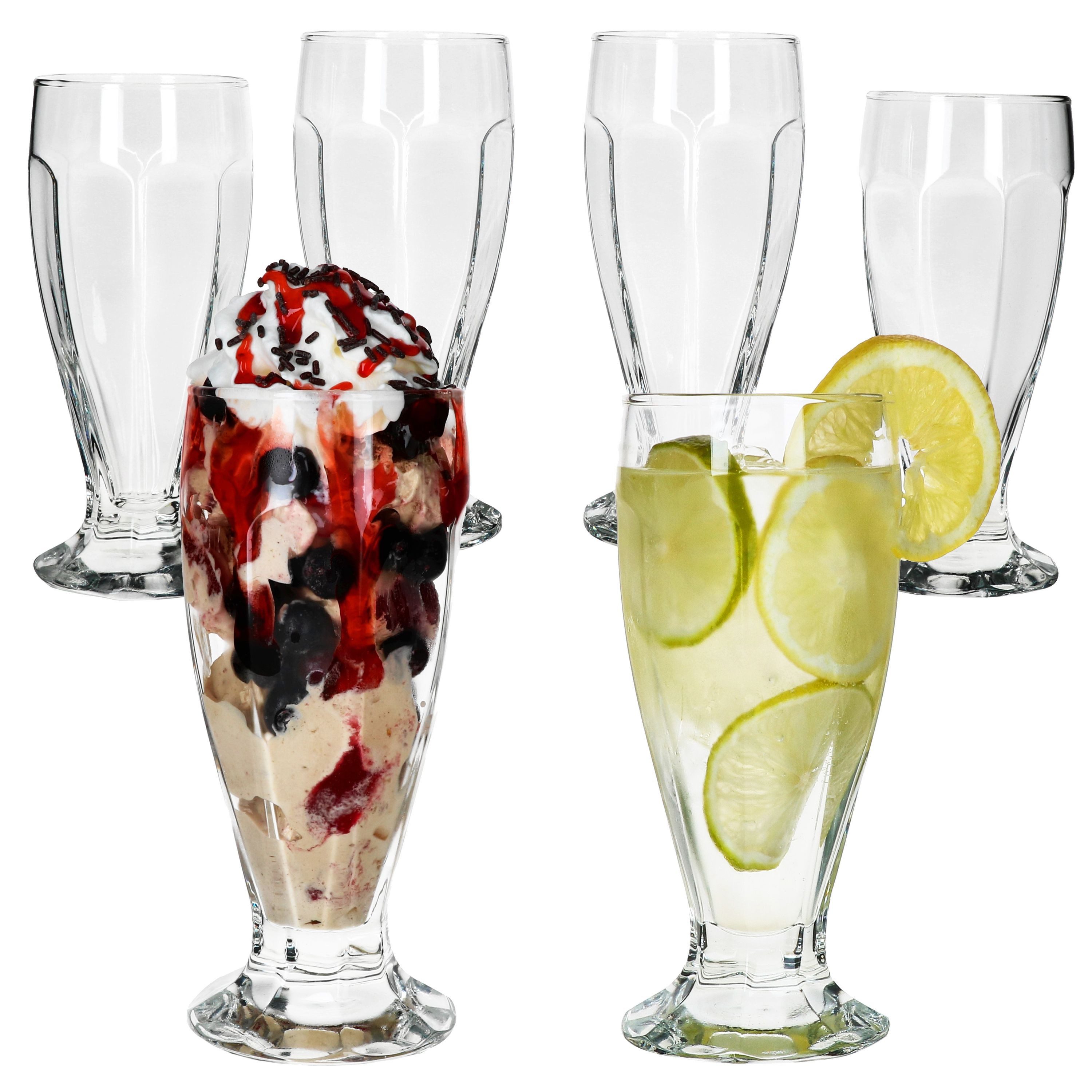 MamboCat Eisschale 6x LONDON Eisbecher mit Fuß 350ml klar hohe Eiskaffeebecher Shake, Glas