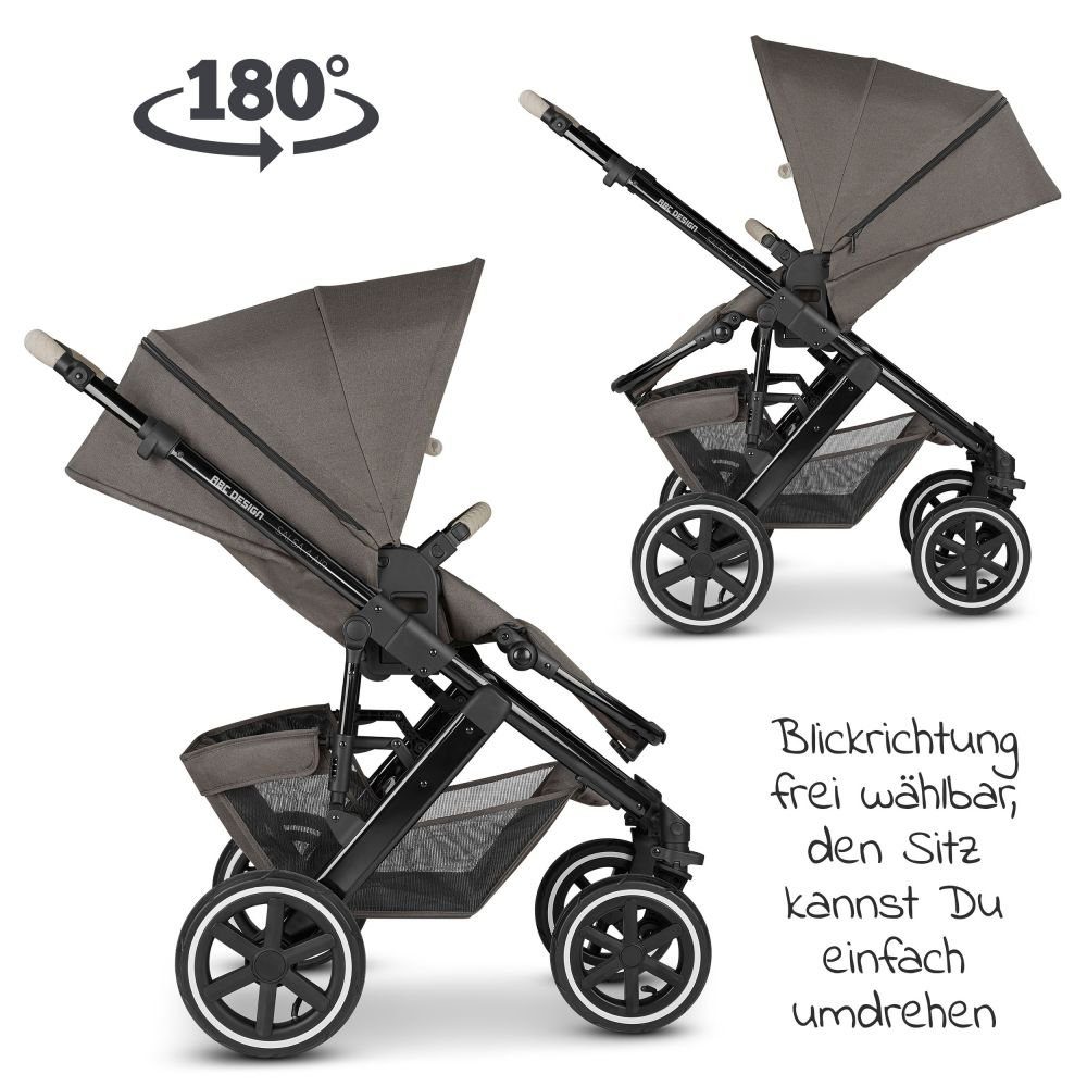 Babywanne, Herb, Diamond Edition - Wickeltasche, Buggy - Kinderwagen (8-tlg), - 4 mit Kombi-Kinderwagen ABC 2in1 Set Regenschutz Sportsitz, Salsa Air Design