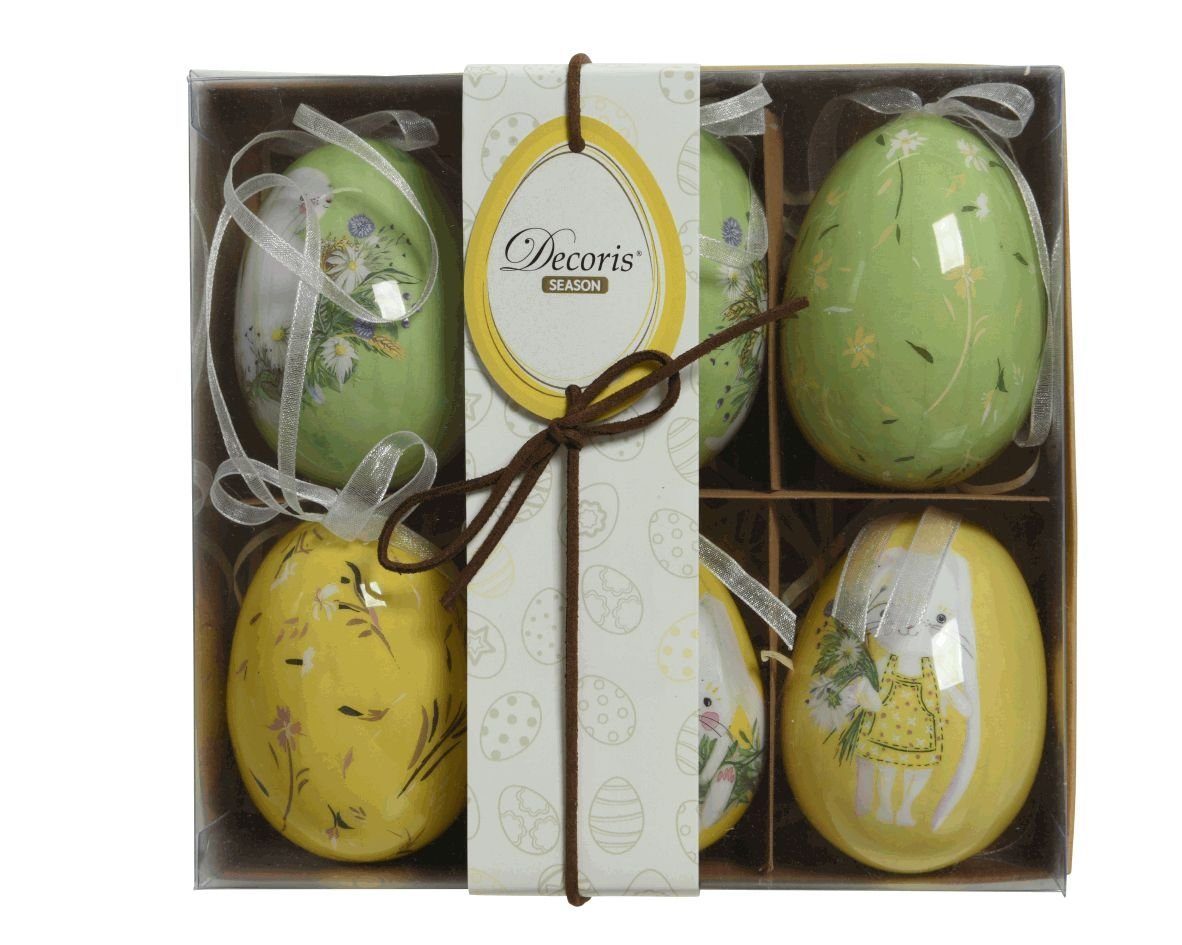 Decoris season decorations Osterei, Ostereier zum Aufhängen mit Hasen und Blumen Motiv 7,5cm Mix 6 Stück