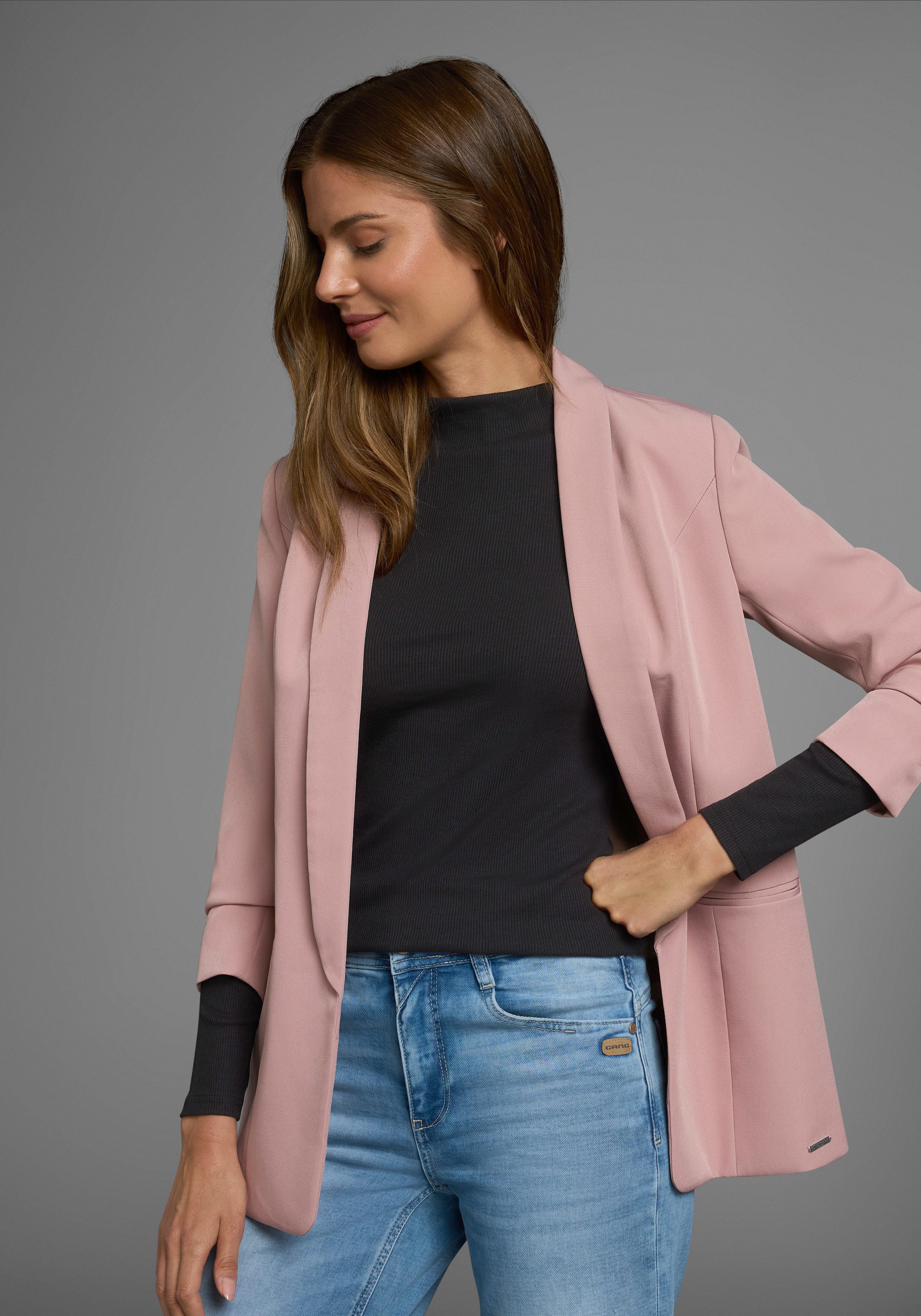 AJC Langarmshirt langärmelig, Basic-Stil, Stehkragen, ideal für Büro und Freizeit