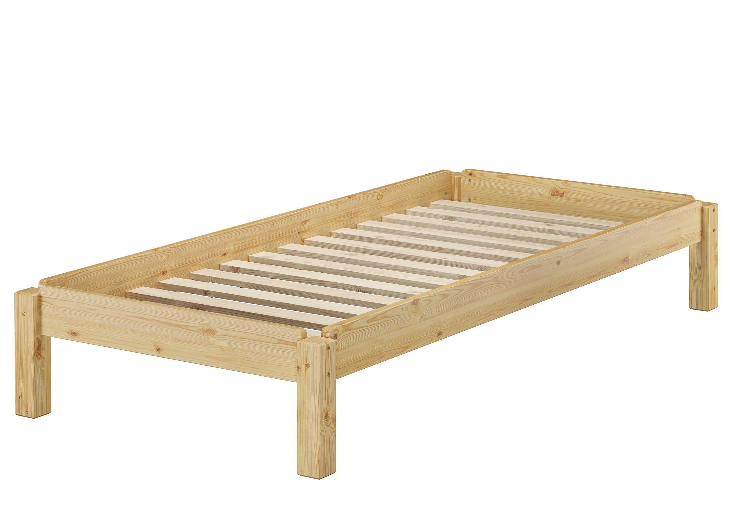 ERST-HOLZ Futonbett Stapelbett Einzelbett Holzbett 80 x 190 cm Kiefer Massiv, Kiefer farblos lackiert