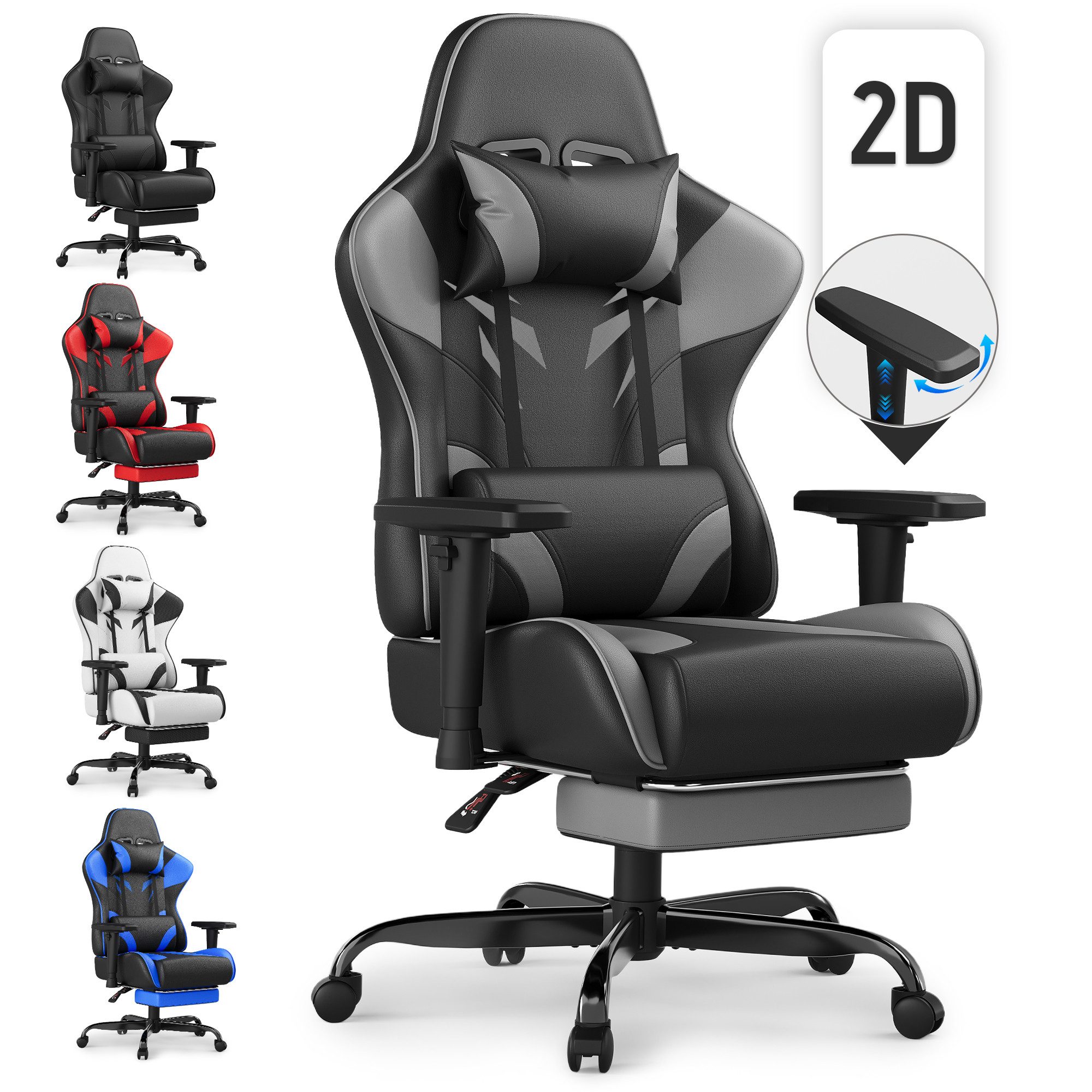 HOMALL Gaming-Stuhl Massage Gaming Stuhl mit Fußstütze 90-135° Rückenlehne einstellbar (Bürostuhl Ergonomisch,Verstellbarem Lenden- & Kopfkissen,mit Fußstütze), Ergonomischer Bürostuhl,Kopfstütze und Lendenstütze