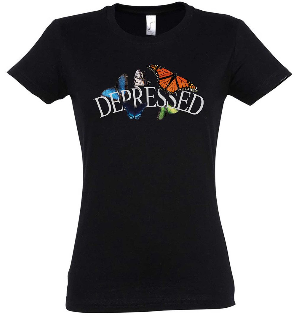 Print-Shirt Depressed Butterflies Damen T-Shirt Depression Tattoo Schmetterling