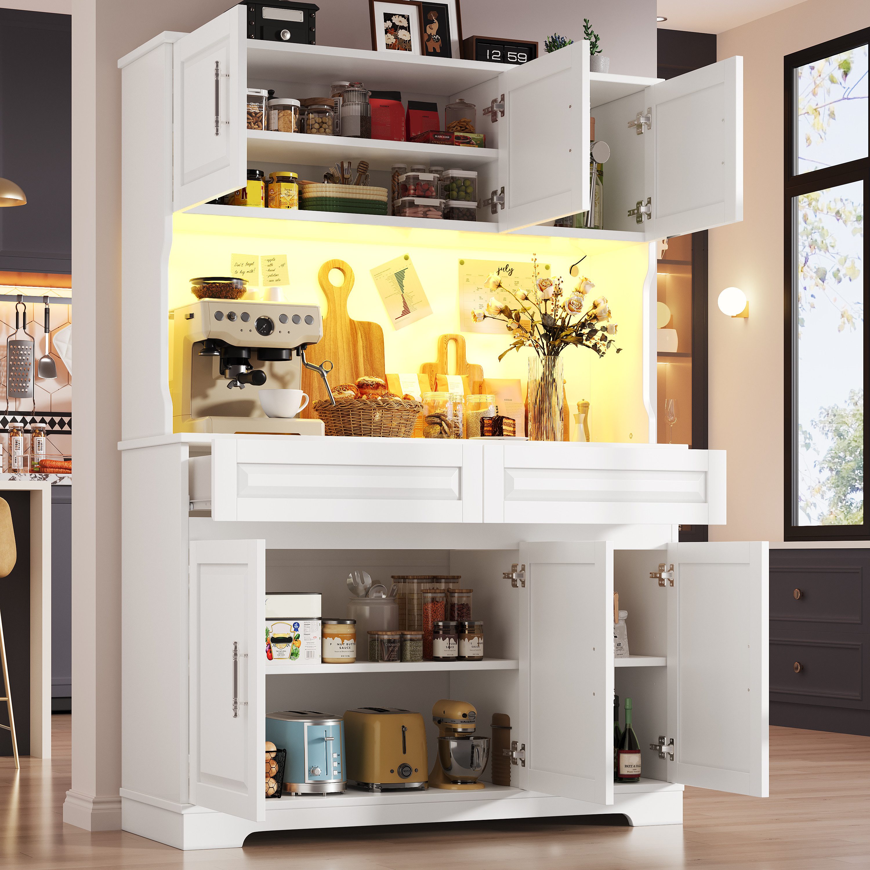 i@home Hochschrank Küchenschränke mit App-Steuerung, verstellbare Einlegeböden, Arbeitsfläche und LED