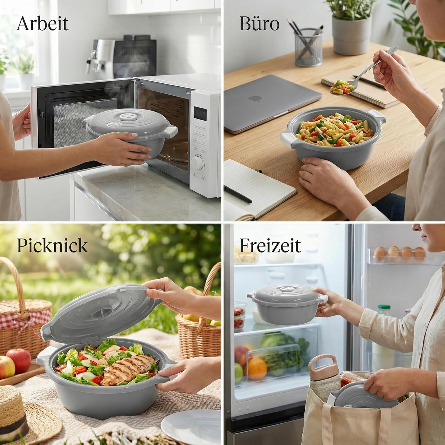 Lantelme Mikrowellenbehälter Mikrowellenschüssel 1,8 Liter grau stapelbar, Kunststoff, (1-tlg., Für Mikrowelle, Gefrier- und Kühlschrank, Picknick), Schüssel Da – Bild 5 von 5