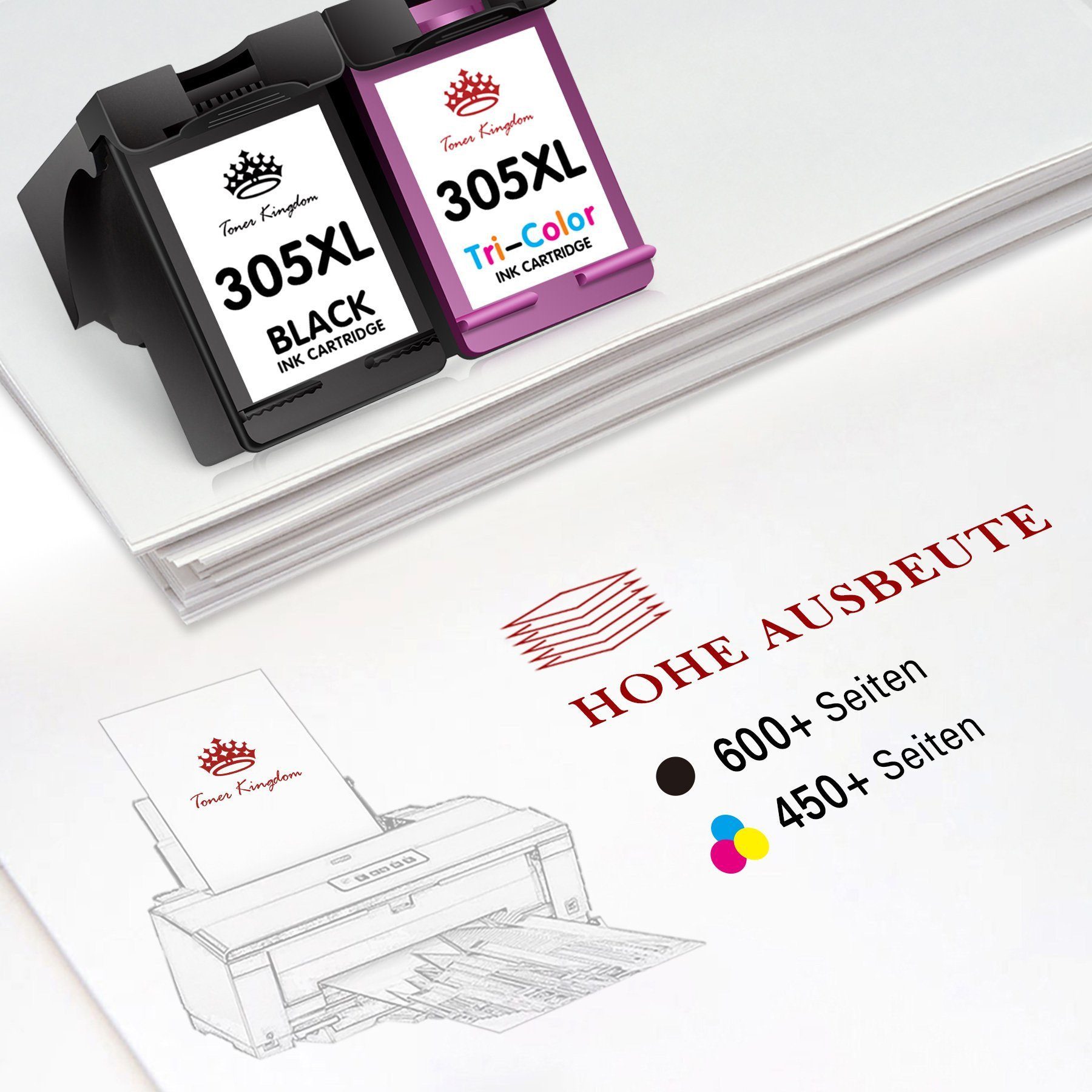 Toner Kingdom Druckerpatronen 305 XL Kompatibel für HP 305XL 600 Seiten Tintenpatrone (ENVY, 999-tlg., 6000 6010 DeskJet 2710 2720 2721 2722)