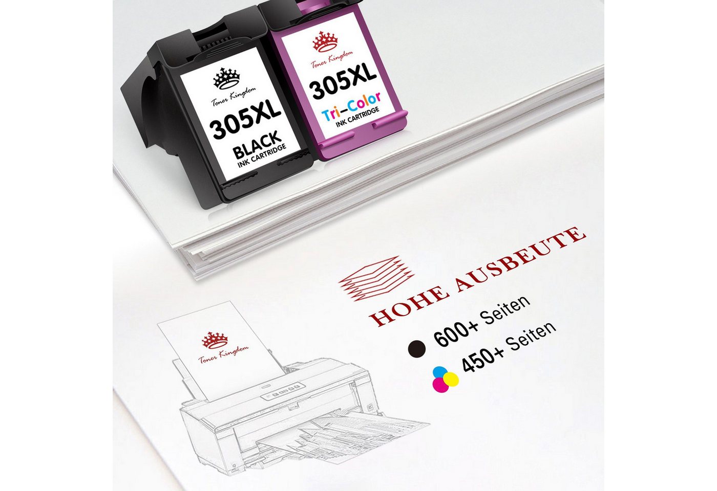 Thumbnail - Toner Kingdom Druckerpatronen 305 XL Kompatibel für HP 305XL 600 Seiten Tintenpatrone (ENVY, 6000 6010 DeskJet 2710 2720...