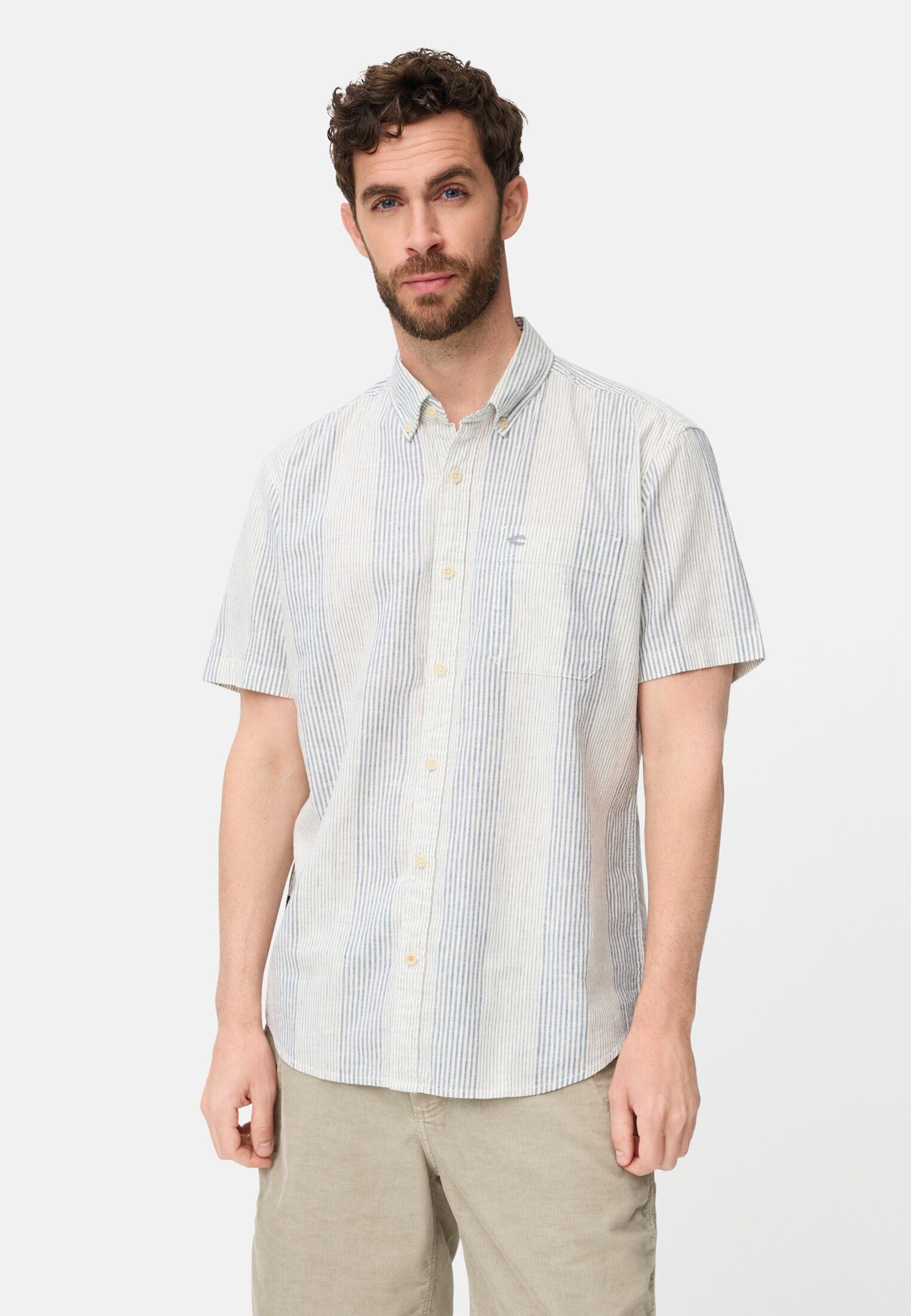 camel active Kurzarmhemd aus Leinenmix Kurzarm Button-Down