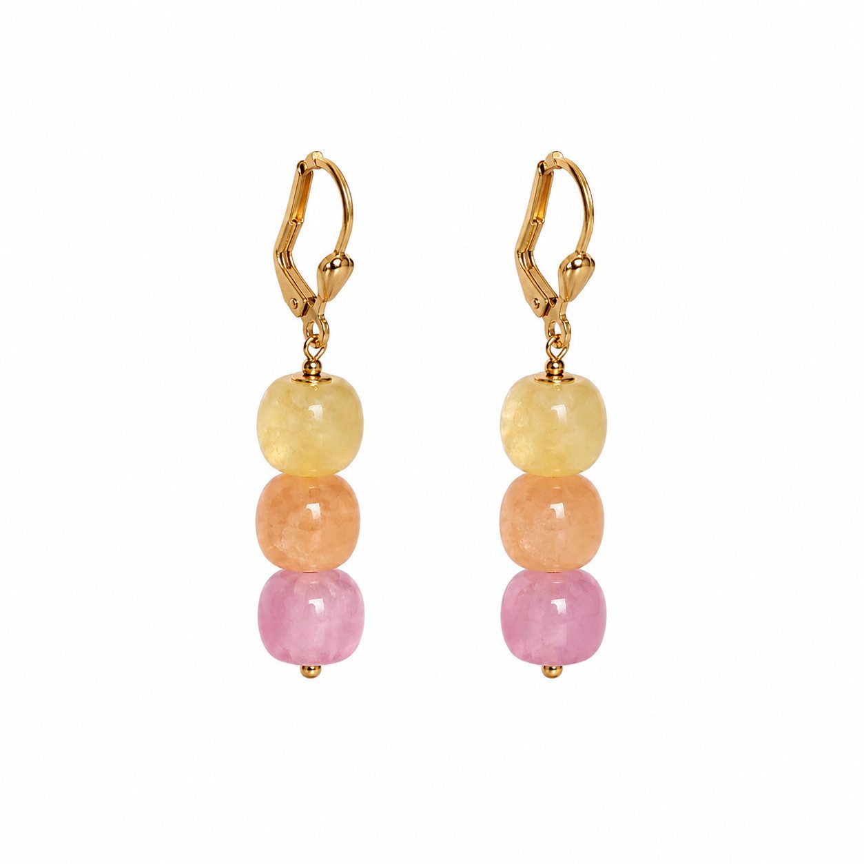 Sogni d'oro Paar Ohrhänger "Apricot Brise" mit Selenith in pink, orange und gelb, Silber 925 vergoldet