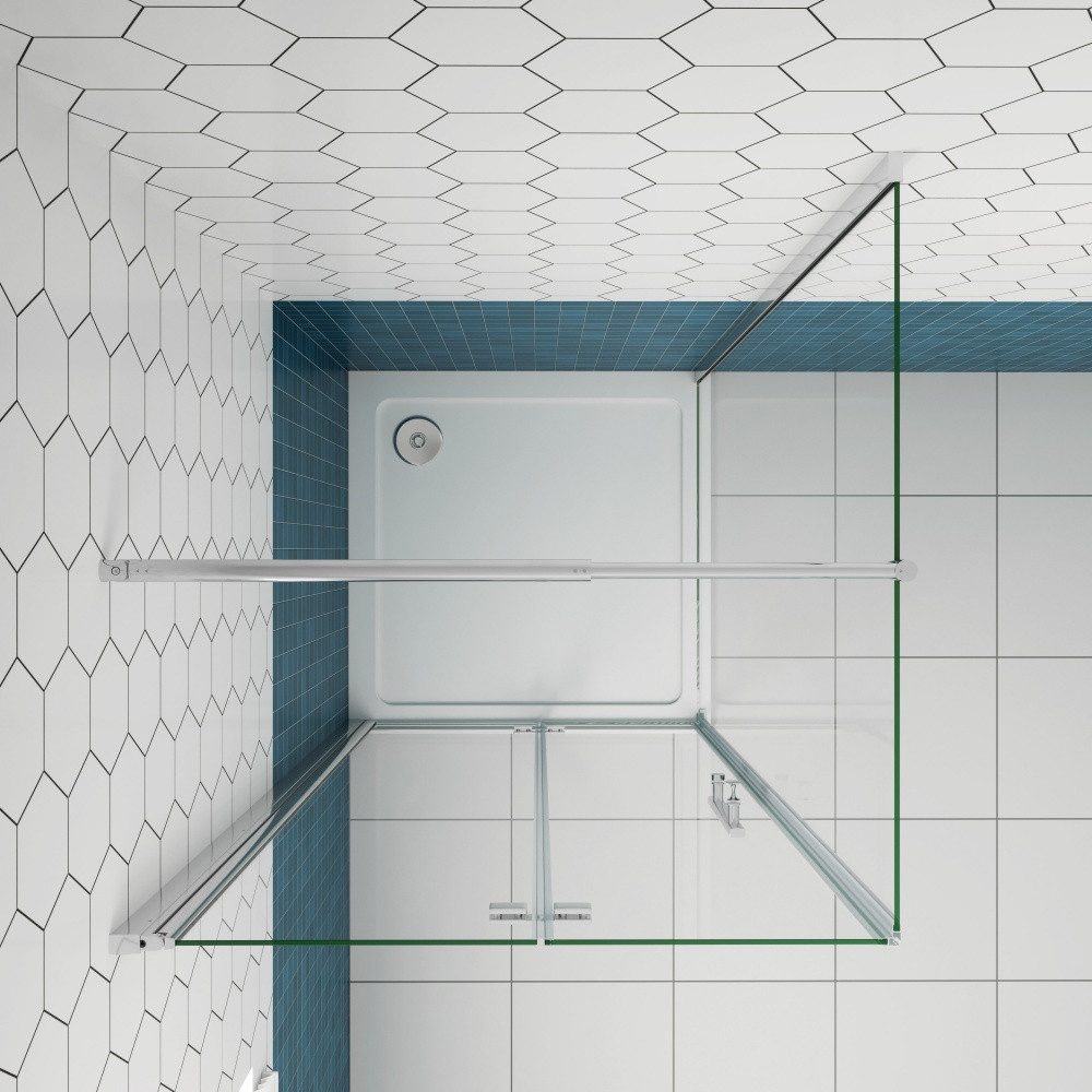 Duschparadies Eckdusche 195cm Scharniertür Falttür 6mm ESG Chrom Stabilisationsbügel Duschtür, BxT: 70x70 cm, Sicherheitsglas, ebenerdiger Einbau möglich
