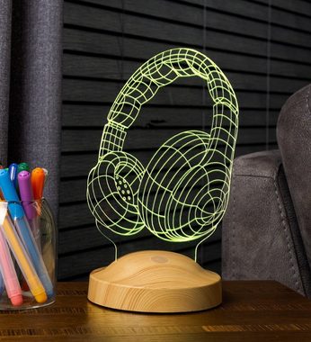 Geschenkelampe LED Nachttischlampe Kopfhörer 3D mehrfarbige Lampe Geschenk für Musiker, Sänger, Leuchte 7 Farben fest integriert, Geschenk für Freunde, Kollege