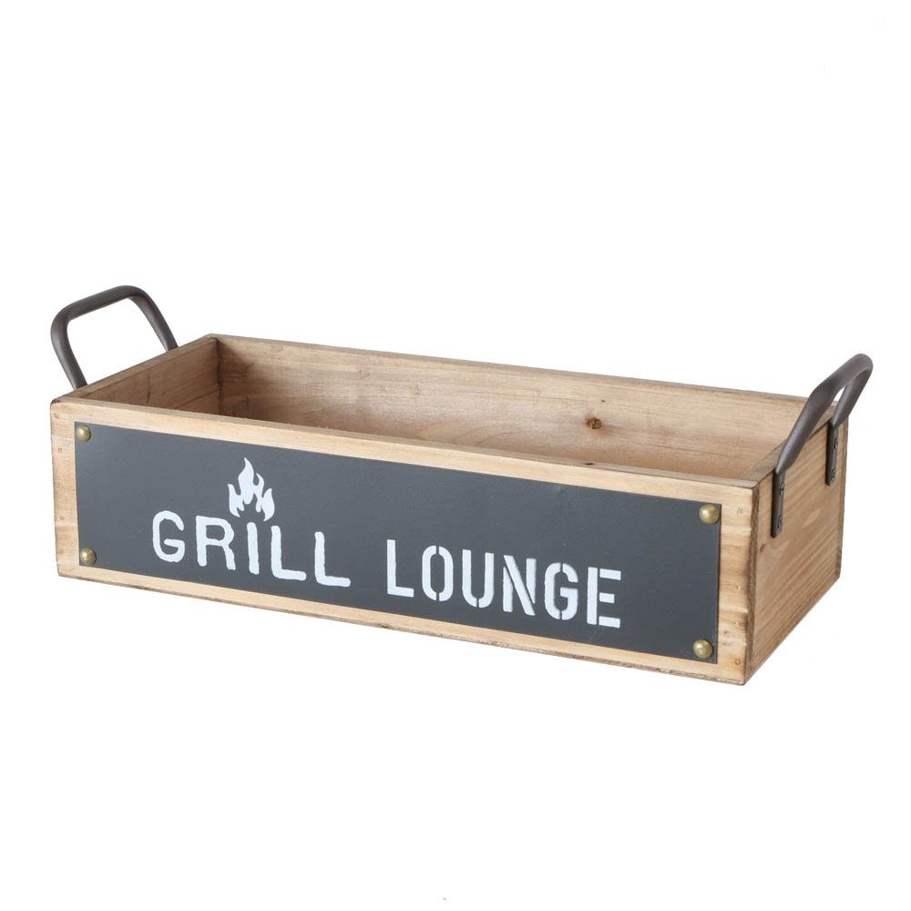 BOLTZE Dekotablett Tablett GRILL LOUNGE schwarz weiß natur aus Holz Holzkiste mit Griffen