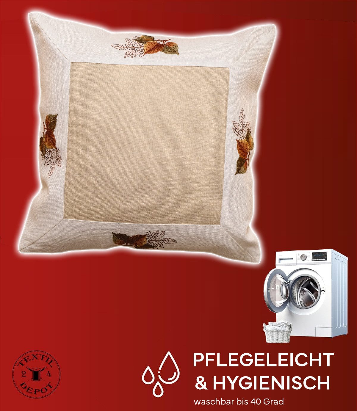 texpot Kissenhülle mit Stickerei Blätter Herbst, günstig online kaufen