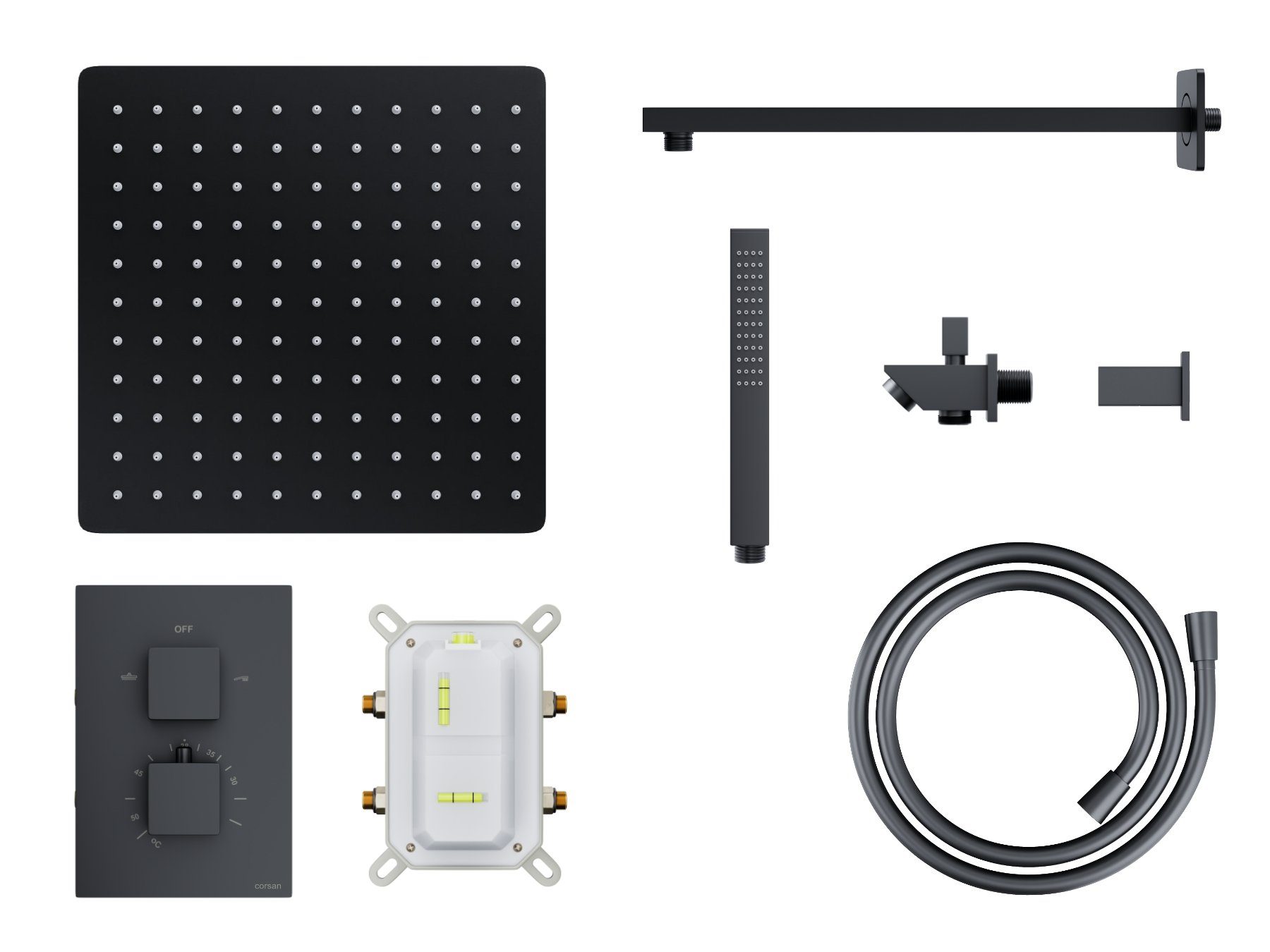 Thumbnail - KOLMAN Stangenbrause-Set ANGO Komplettes Unterputz Duschsystem Thermostatisch Schwarz, Höhe 20 cm, in Schwarz