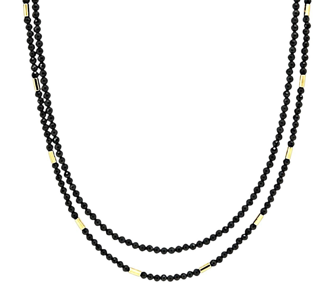 Sogni d'oro Collier mit schwarzem Turmalin und Hämatit, zweireihig, Silber 925 vergoldet