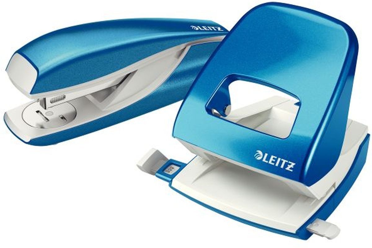 LEITZ Tischaufsatz Locher NeXXt 5008 und Heftgerät NeXXt 5502 im Set blau metallic