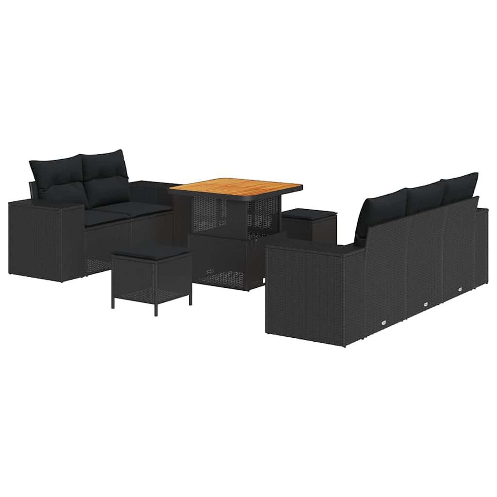 vidaXL Loungesofa Garten-Sofa-Set mit Kissen mit Speicher 8 pcs Schwarz, 8 Teile