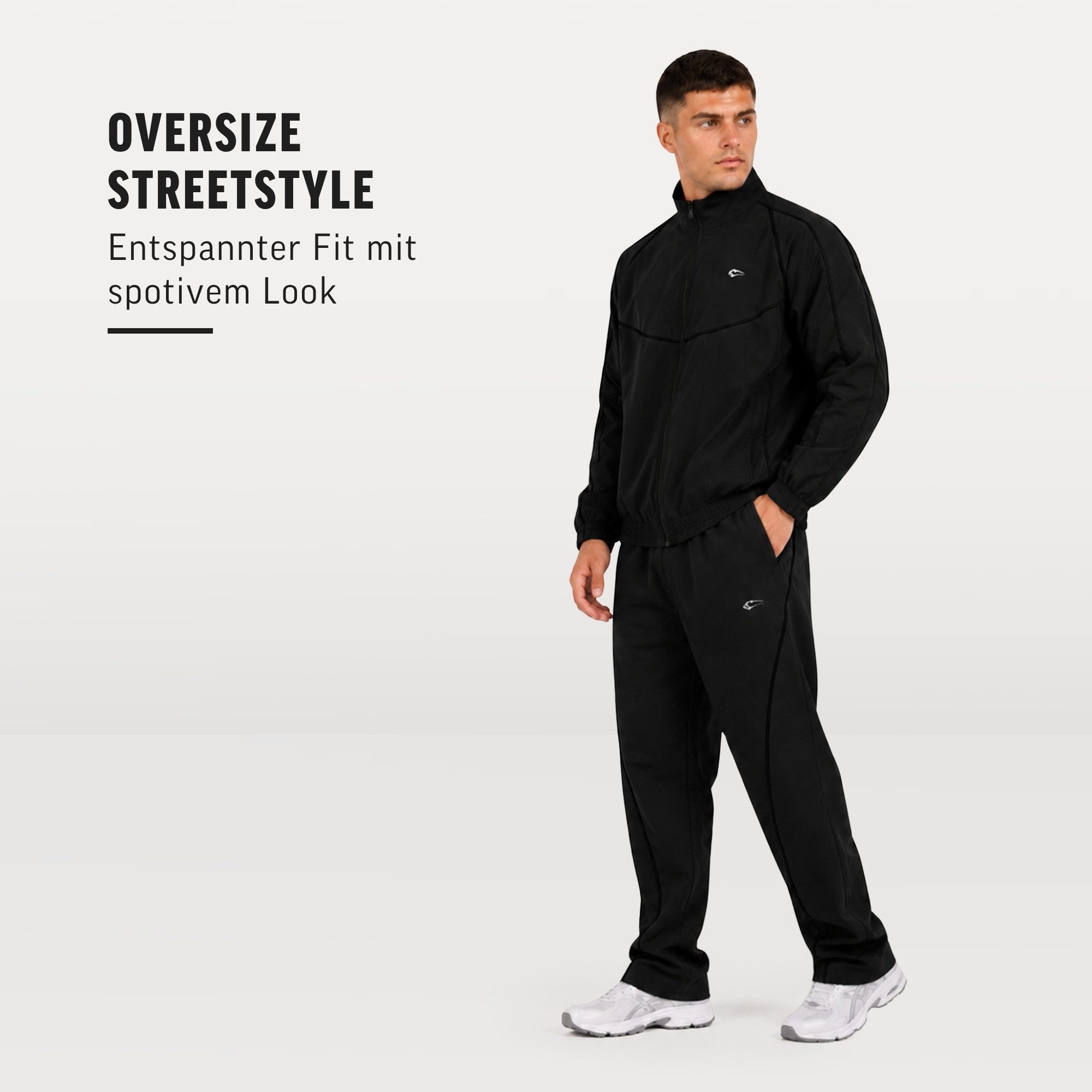 Smilodox Outdoorjacke Kyson, Trainingsjacke Herren, Oversize Sportjacke, Trackjacke, Gym Baggy, Kontrastpaspeln, Stehkragen, Zip, Taschen