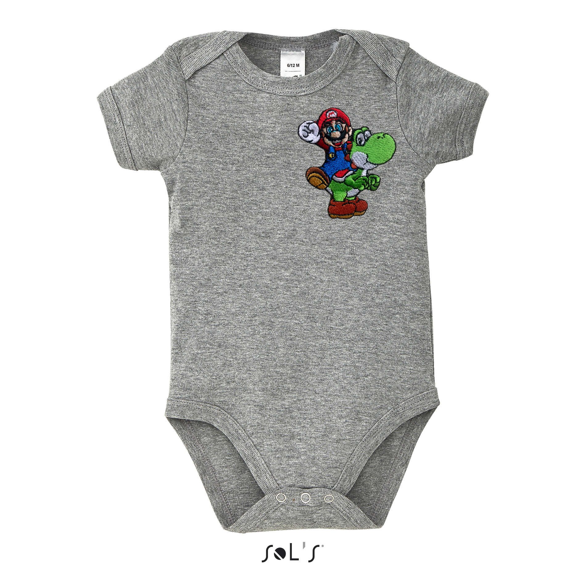 Blondie & Brownie Strampler Mario Luigi Toad Super Wario Yoshi Peach Patch Baby Body (Einzelartikel) Super Mario & Yoshi Retro Stick-Design