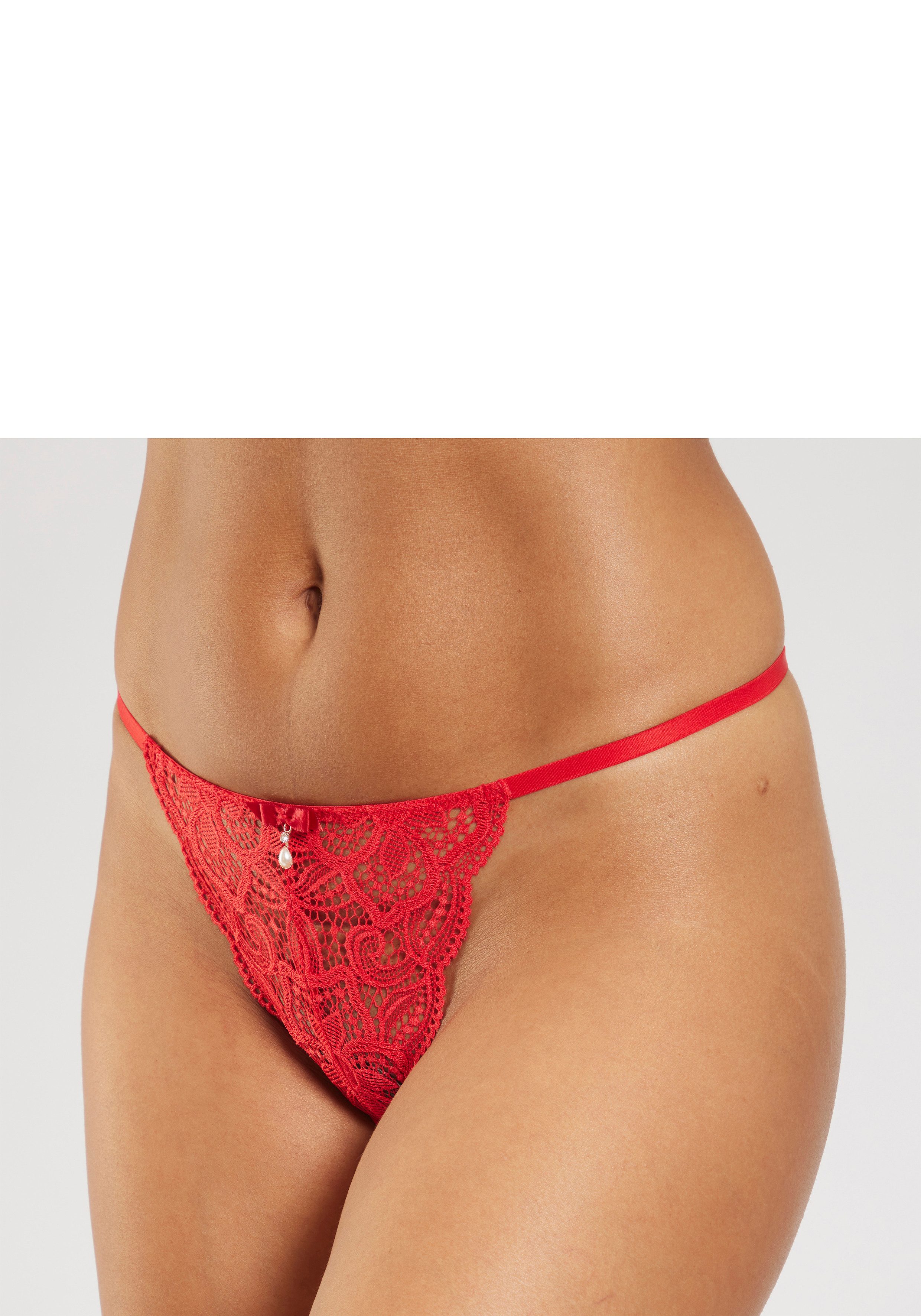 LASCANA String Nikoletta aus floraler Spitze mit Accessoire in Perlenoptik