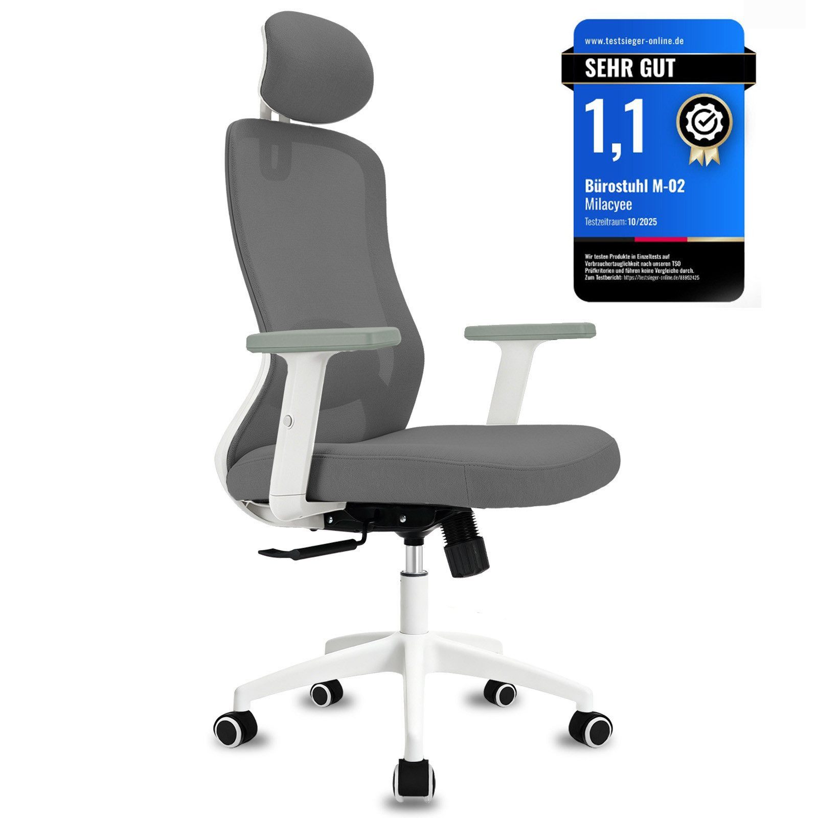 Milacyee Bürostuhl Chefsessel Wippfunktion 200kg belastbar ergonomisch,Bürostuhl (Verstellbare und feststellbare Lendenstütze + Kopfstütze + höhenverstellbare Armlehnen), maximale Neigung bis 130°.