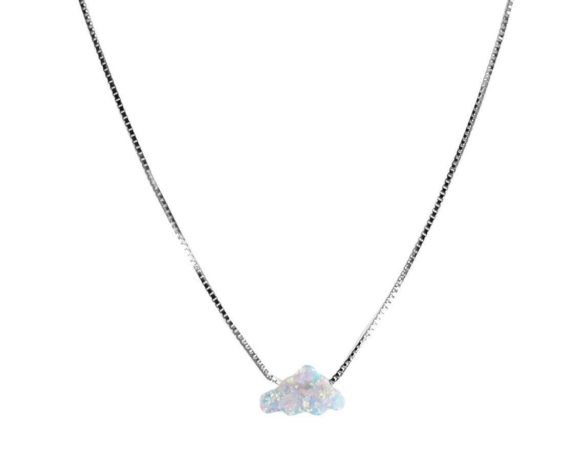 Edellis Charm-Kette Vergoldete, rhodinierte Box Silberhalskette mit Wolke Opal Anhänger
