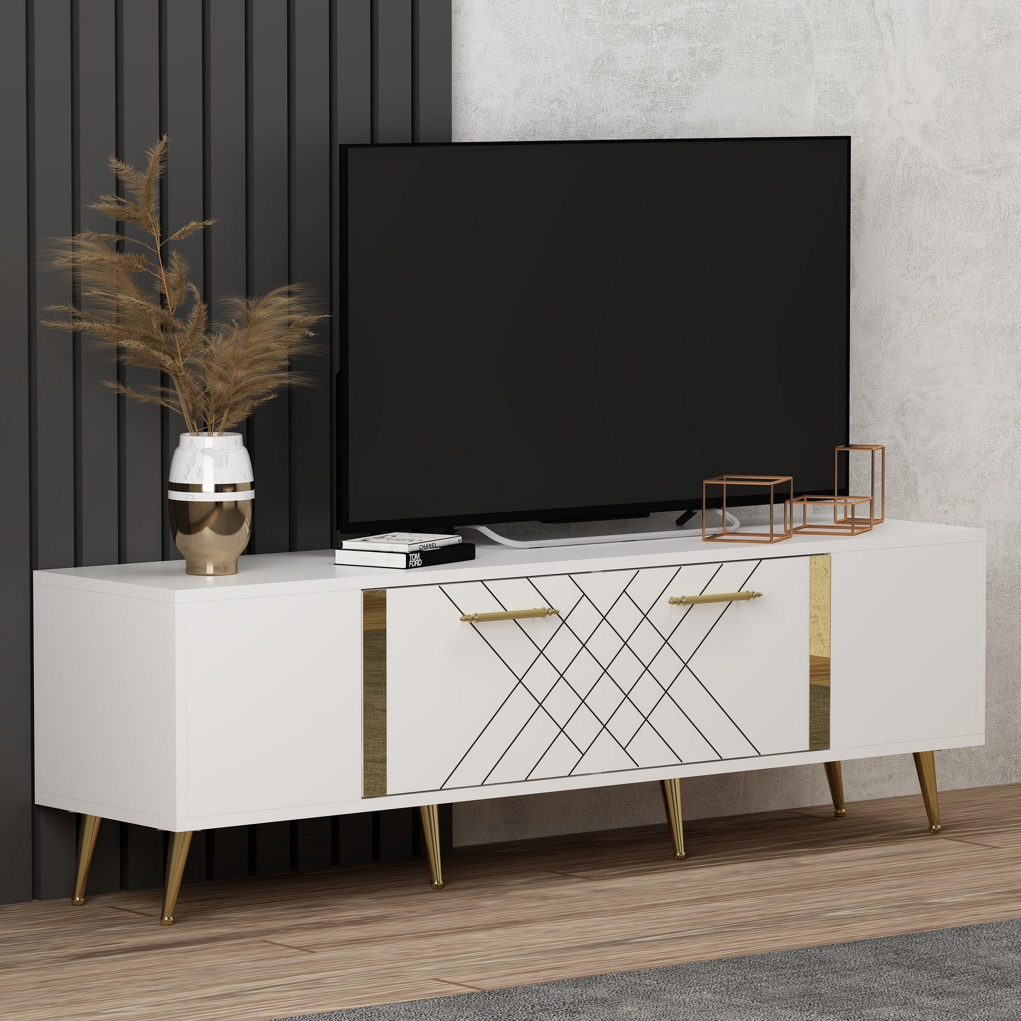 100% Melaminbeschichtete Skye Decor TV-Schrank Partikelplatte 48,2x150x35 cm,