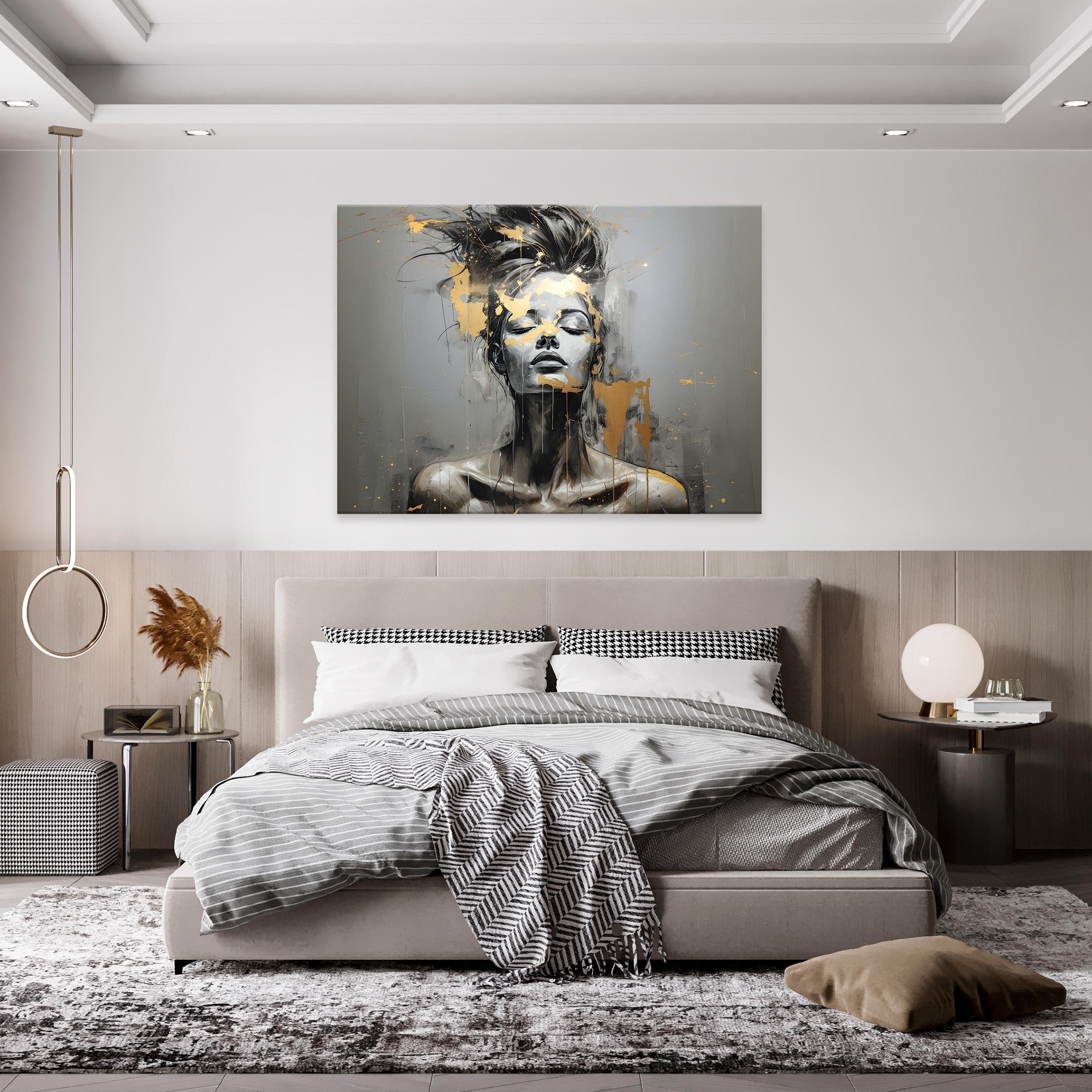 Bilder Glamour St), Bild (Einteilig, Leinwandbilder Groß 1 Wallarena Schwarz Leinwand Abstrakt Leinwandbild Aufhängefertig Wandbild Modern, Frau Gold Kunst Leinwandbild XXL