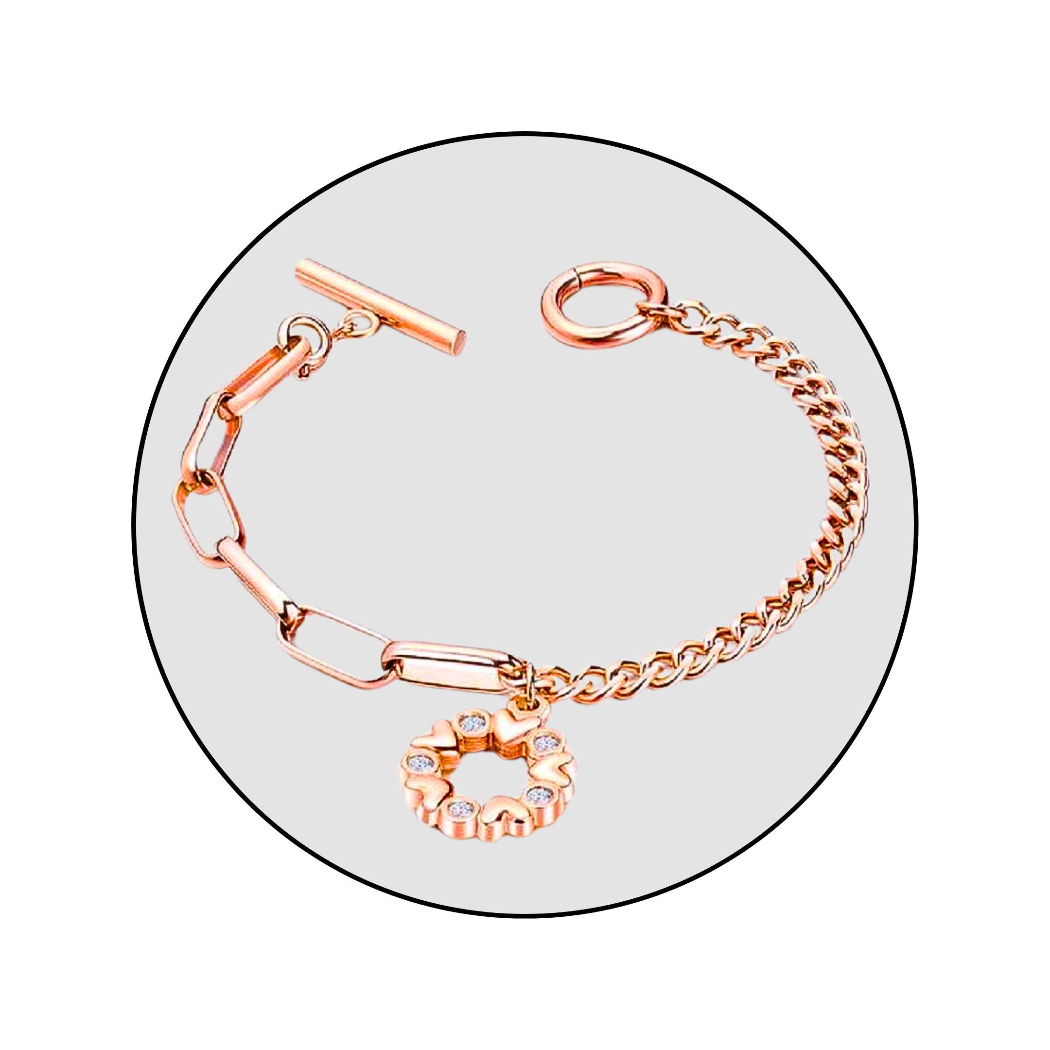 Armband Edelstahl Herzring Zirkonia Schmuck Armkette Gliederarmband