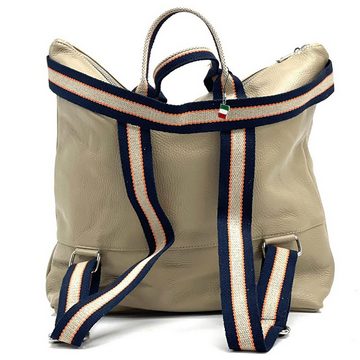 FLORENCE Handtasche Florence Rucksack Damen Daypack Echtleder (Cityrucksack), Damen Leder, Canvas Cityrucksack, taube, blau, beige ca. 43cm