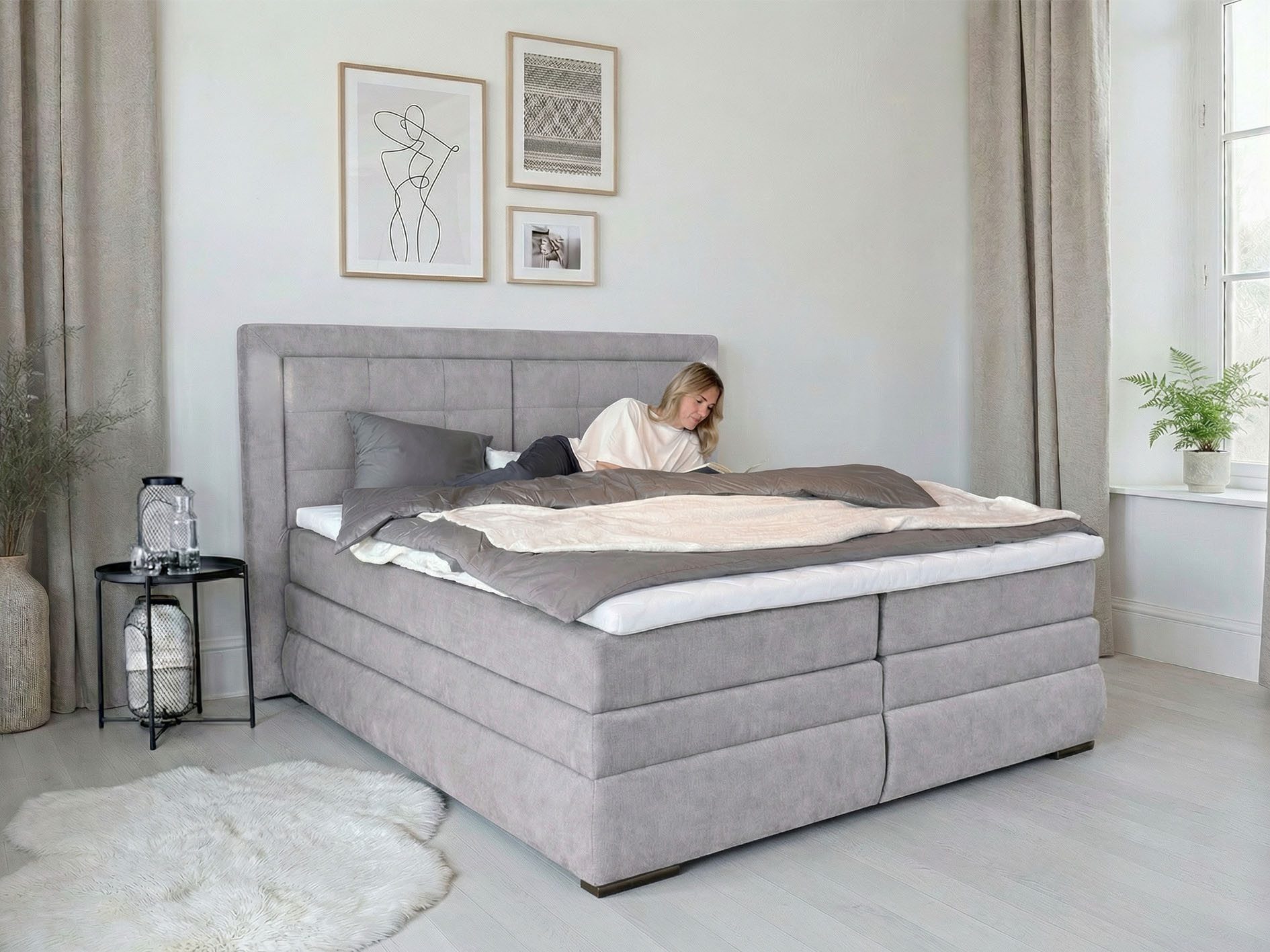 OTTO home Boxspringbett MIVVA mit Bettkasten, mit Taschenfederkernmatratze H3, H3/H4 mix, H4 (mit hochwertigem Luxus-Microfaser-Stoff, wahlweise mit LED-Leuchte – Bild 3 von 5