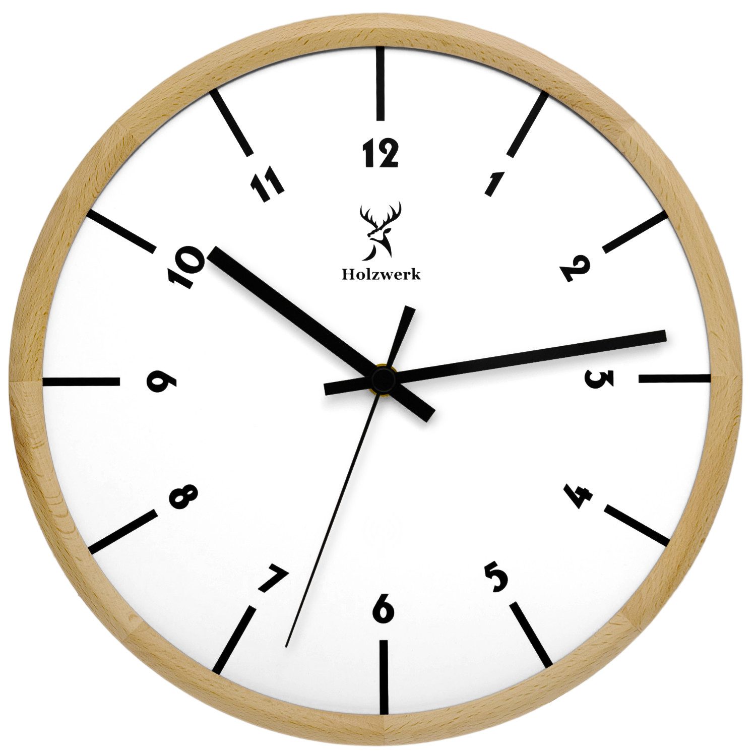 Wanduhr moderne Designer Quarz Holz Wand Uhr, braun, weiß