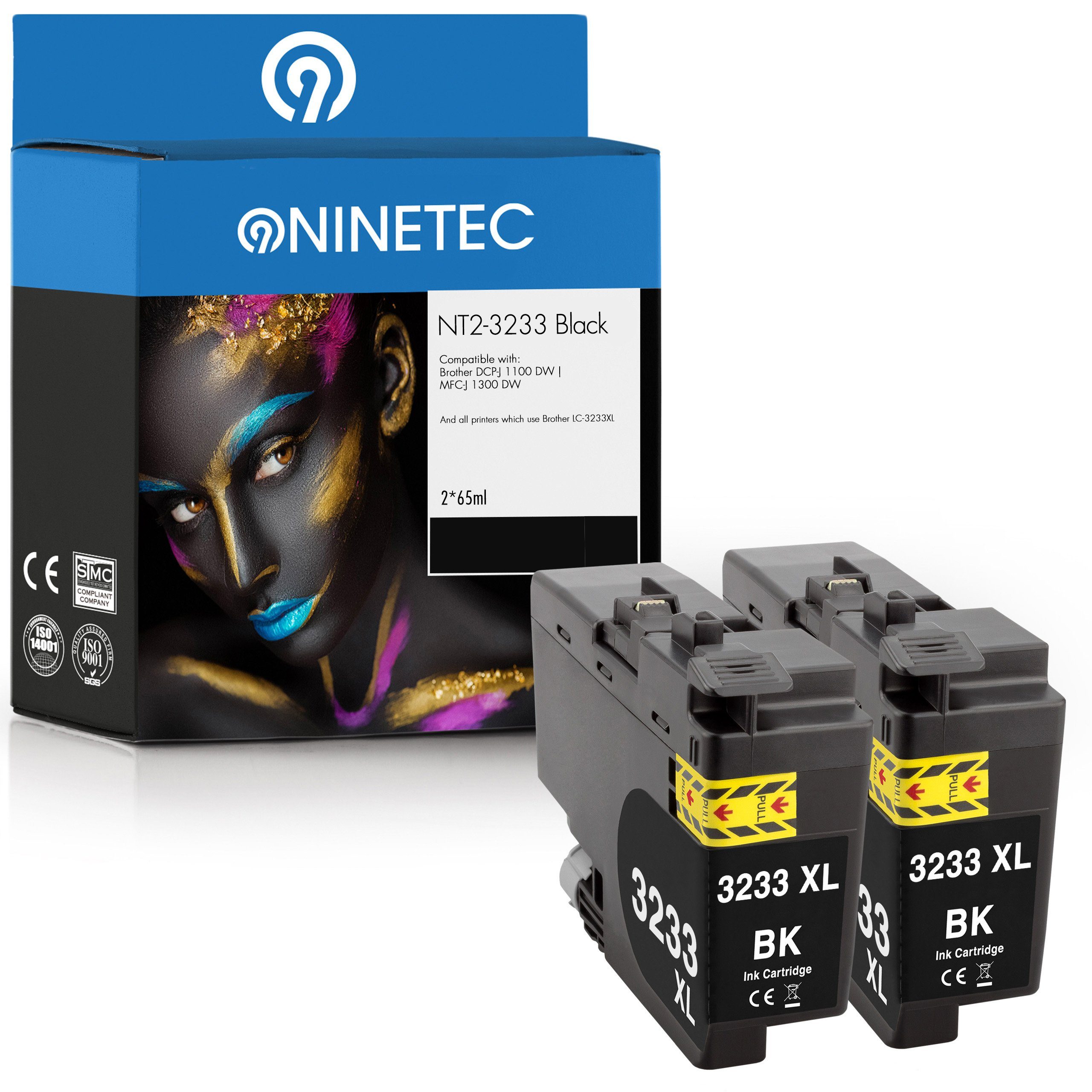 NINETEC 2er Set ersetzt Brother LC-3233 3233XL Black Tintenpatrone
