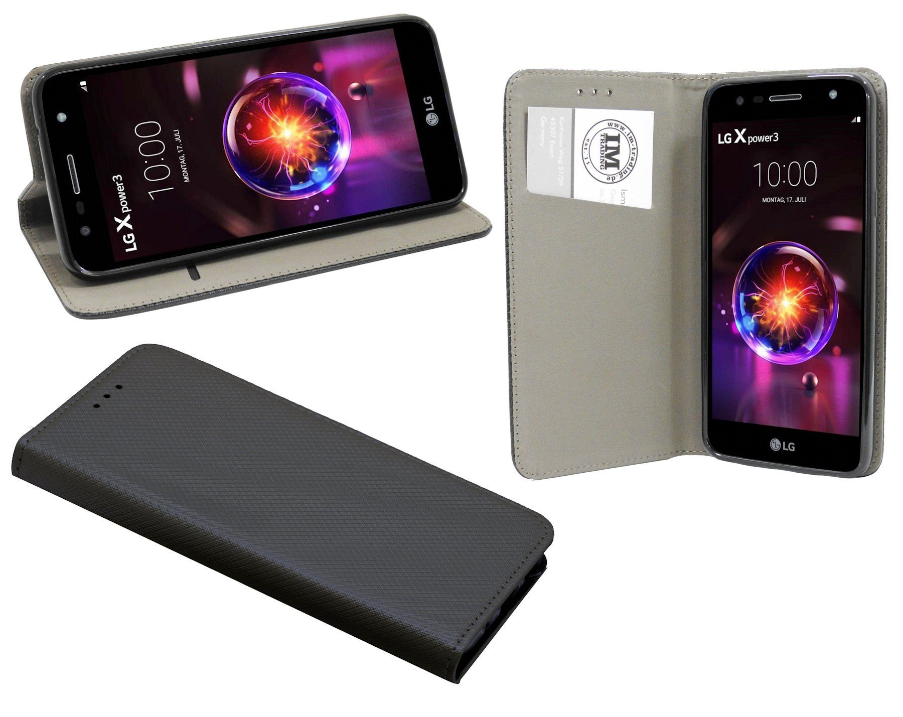 cofi1453 Handyhülle cofi1453® Buch Tasche "Smart" kompatibel mit LG X, Kunstleder Schutzhülle Handy Wallet Case Cover mit Kartenfächern, Standfunktion Schwarz