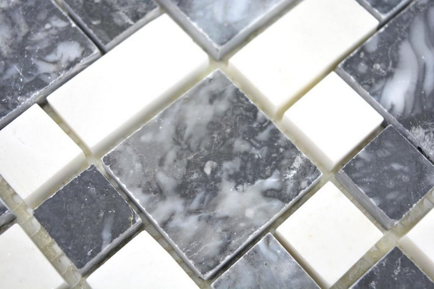 Thumbnail - Mosani Mosaikfliesen Marmor Mosaik Fliese schwarz weiß Kombination Wandfliese