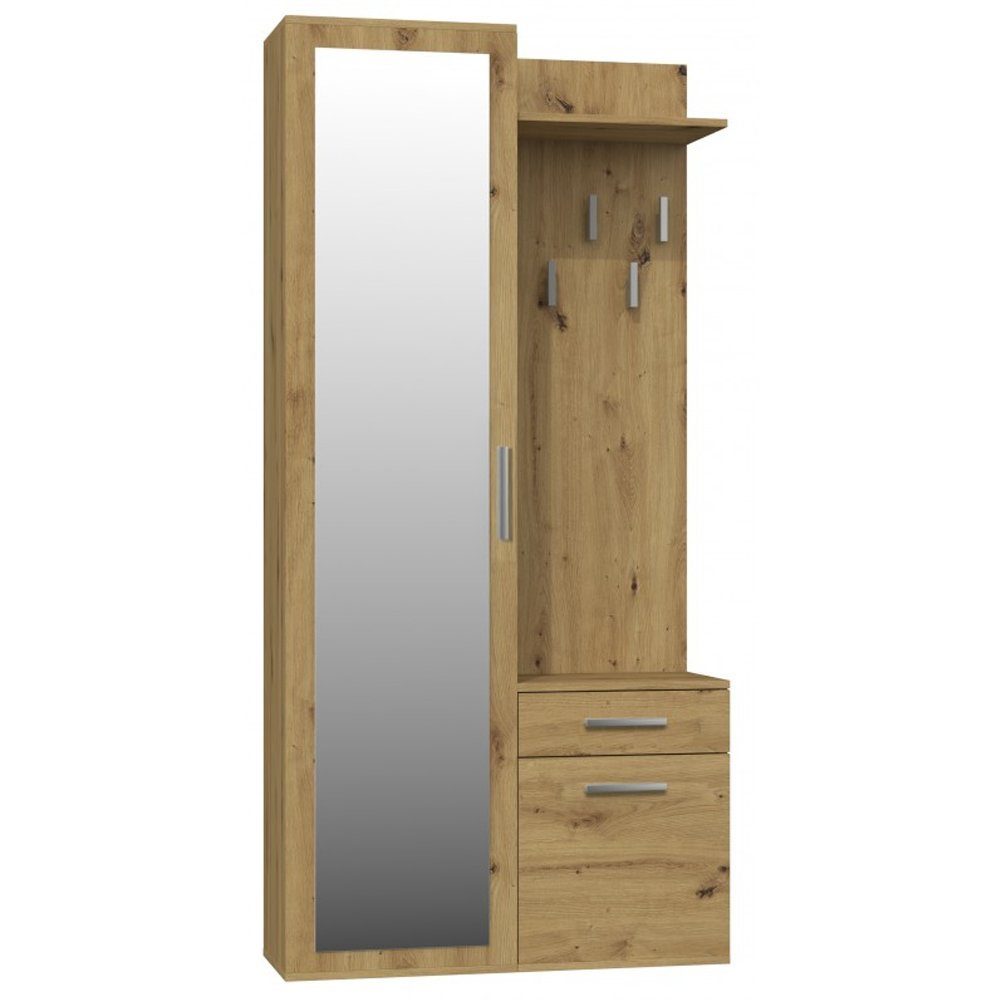 Schrank Spiegel Ablage mit pressiode Garderobe Kommode Kompaktgarderobe Kleiderbügel Sonoma