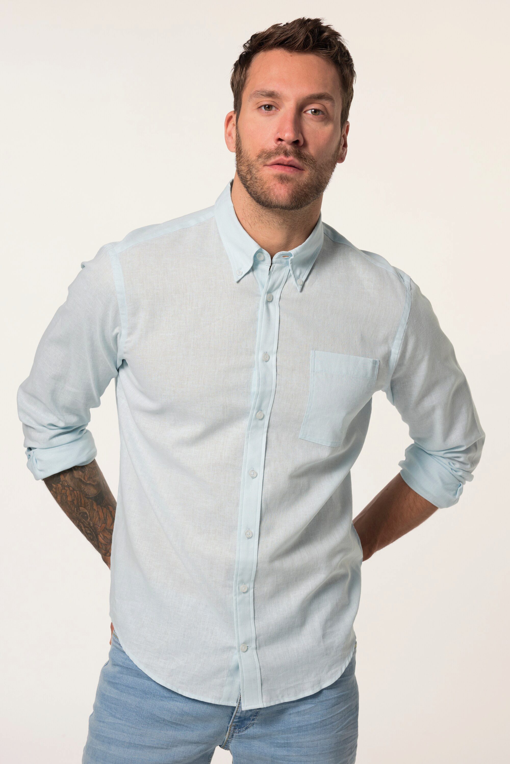 JP1880 Businesshemd Hemd Langarm Leinenmix Buttondown-Kragen günstig online kaufen