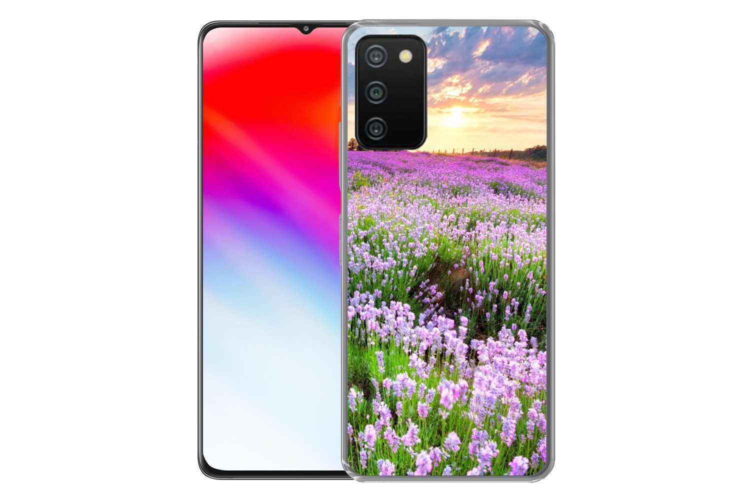 MuchoWow Handyhülle für Samsung Galaxy A03s Blumen - Lavendel - Lila - Himmel - Sonnenunte, Smartphone-Bumper, Print, Handy Schutzhülle Dünn