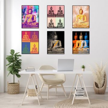 murimage® Poster murimage® Premium Poster Set DOPPELSEITIG bedruckt 6x DIN A4 Poster (ca. 21x30 cm) OHNE Bilderrahmen Thailand Meditation Tempel BUDDHA