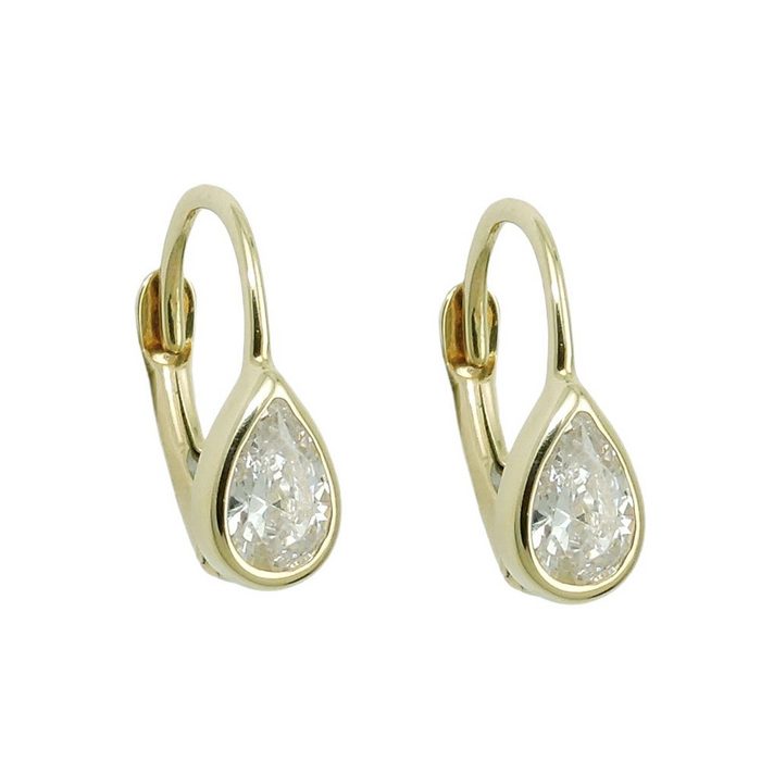 Gallay Ohrring-Set Ohrbrisur Ohrringe 14x5mm Tropfen Zirkonia weiß 9Kt GOLD Goldschmuck für Damen